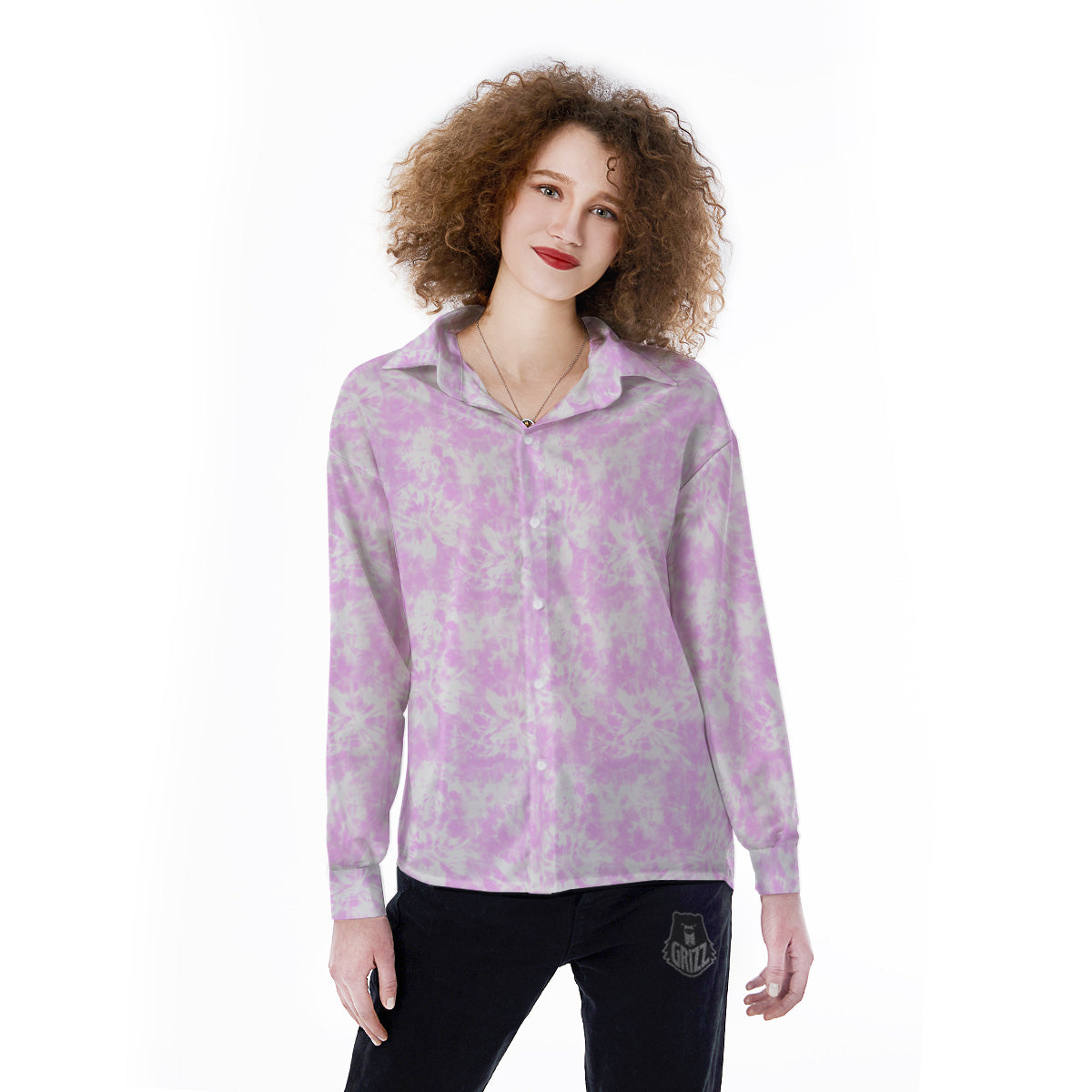 Tie Dye Shibori Pink Print Pattern Women's Long Sleeve Shirts-grizzshop