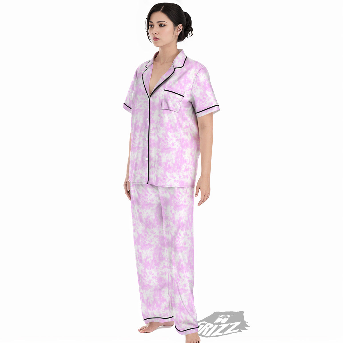 Tie Dye Shibori Pink Print Pattern Women's Pajamas Set-grizzshop