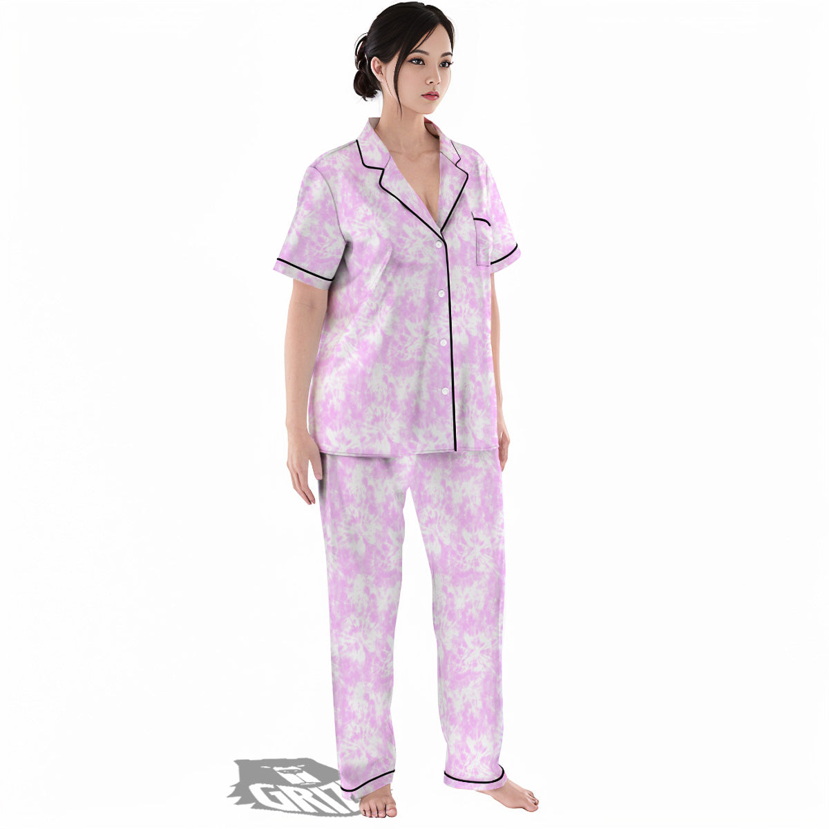 Tie Dye Shibori Pink Print Pattern Women's Pajamas Set-grizzshop
