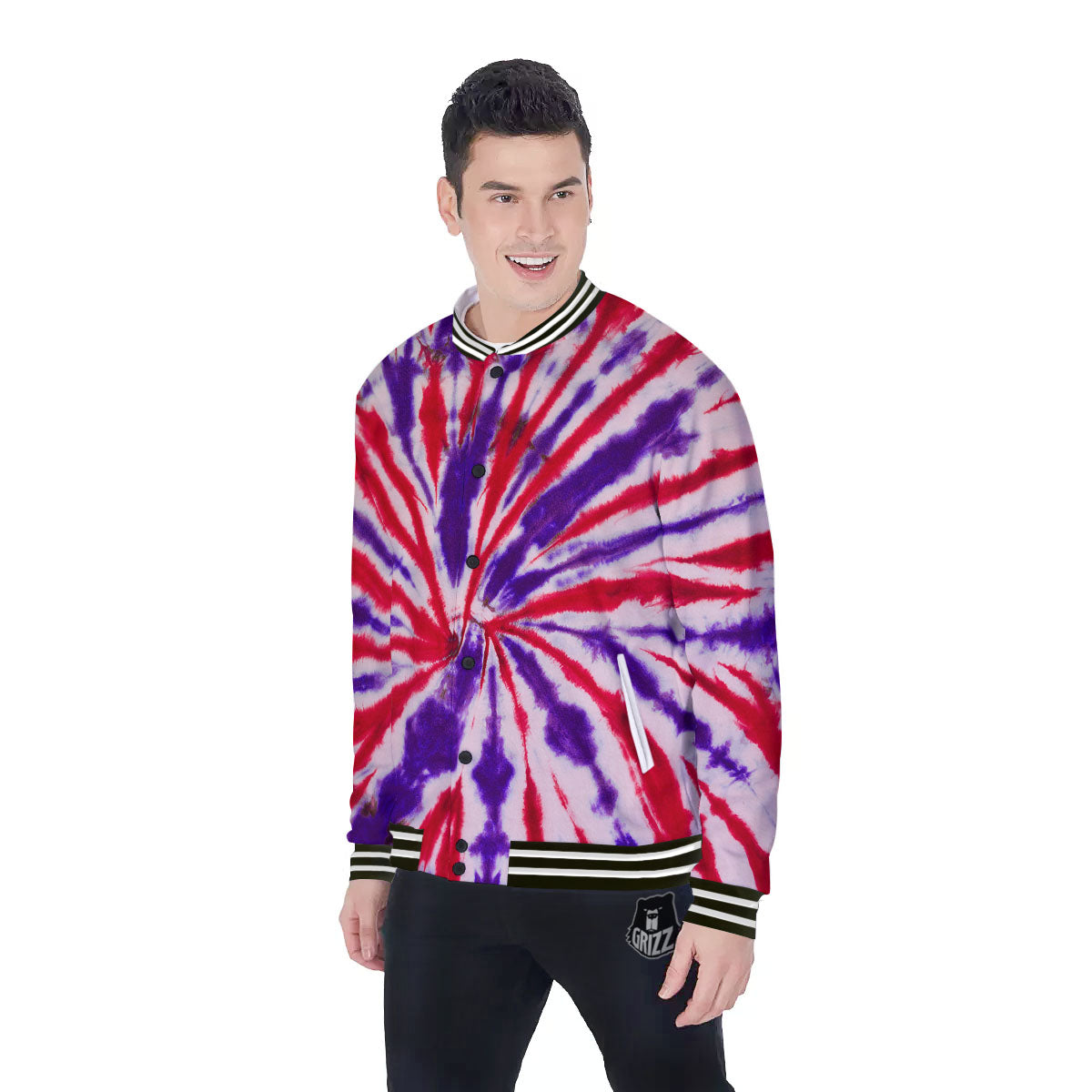 Tie Dye Spider Red And Purple Print Baseball Jacket-grizzshop