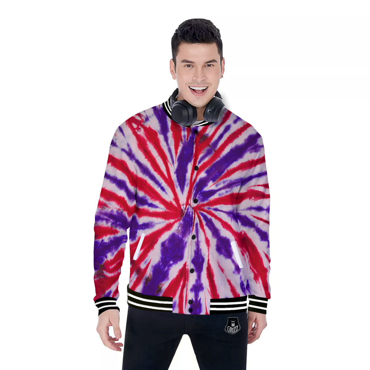 Tie Dye Spider Red And Purple Print Baseball Jacket-grizzshop
