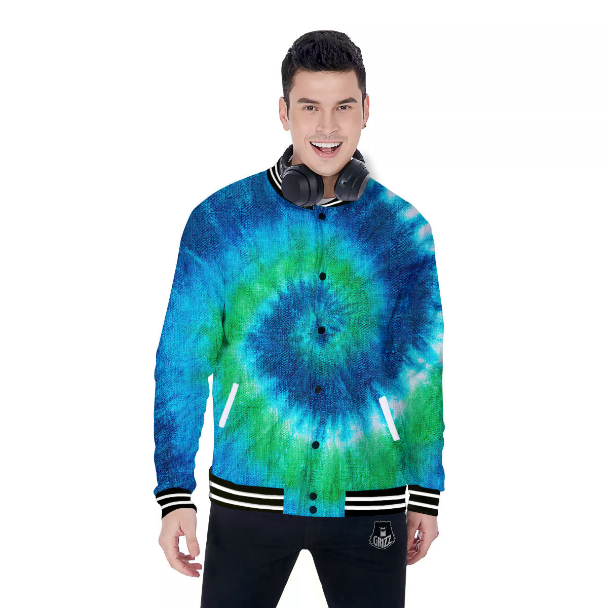 Tie Dye Spiral Print Baseball Jacket-grizzshop