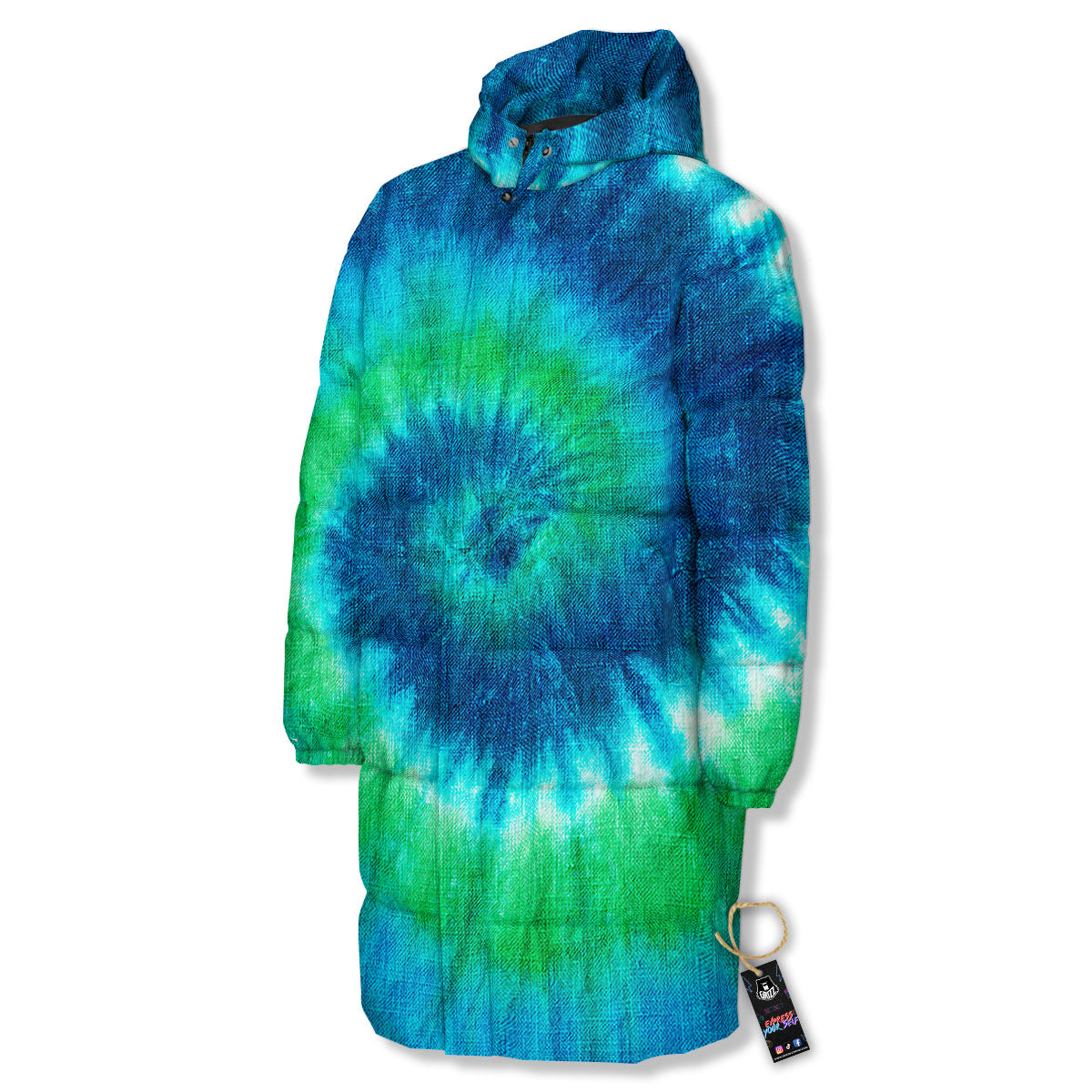Tie Dye Spiral Print Long Down Jacket-grizzshop