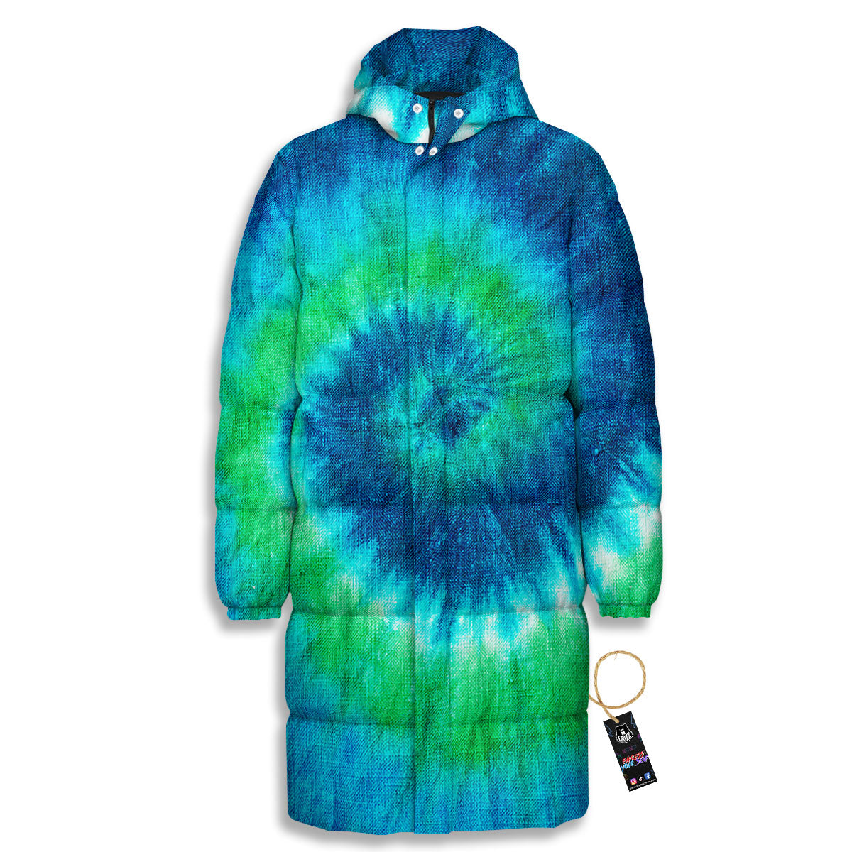 Tie Dye Spiral Print Long Down Jacket-grizzshop
