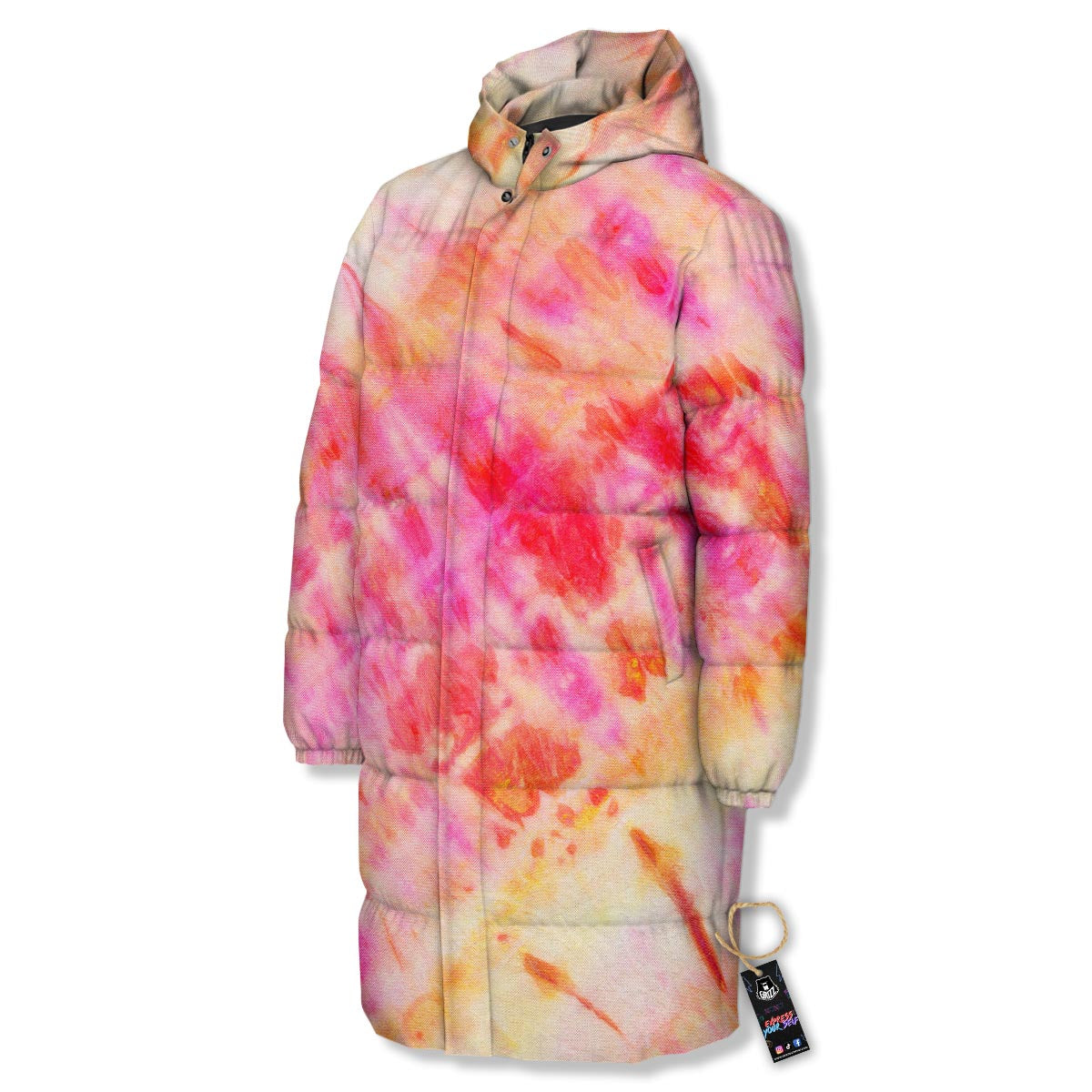 Tie Dye Summer Print Long Down Jacket-grizzshop
