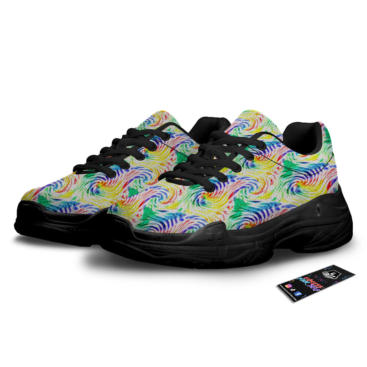 Tie Dye Swirl Colorful Print Pattern Black Chunky Shoes-grizzshop