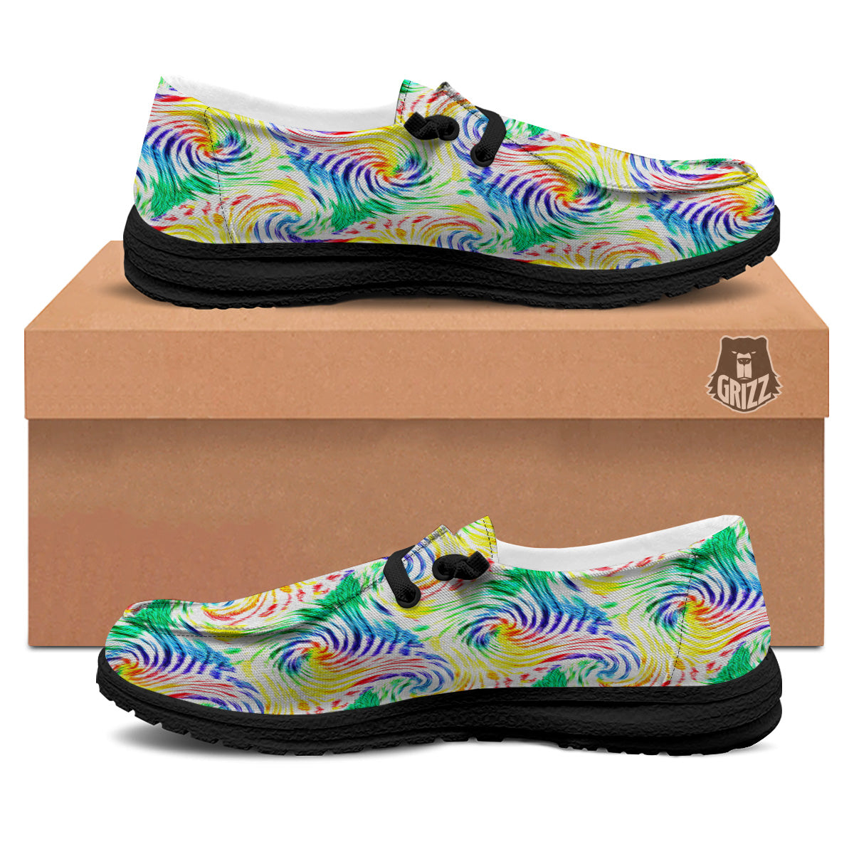 Tie Dye Swirl Colorful Print Pattern Black Loafers-grizzshop