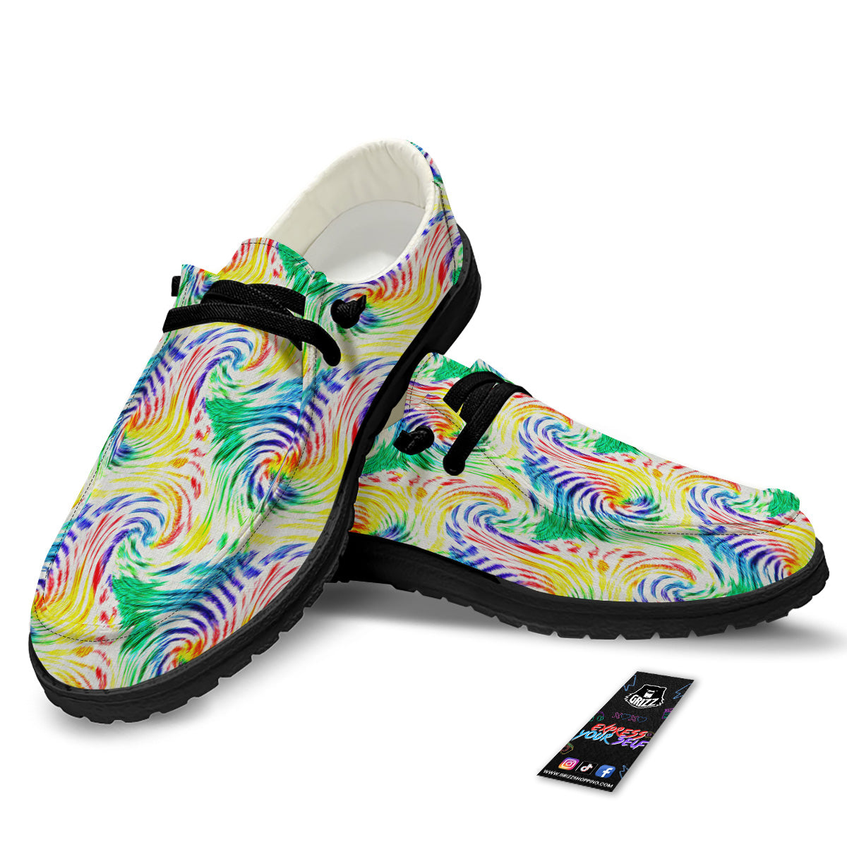 Tie Dye Swirl Colorful Print Pattern Black Loafers-grizzshop
