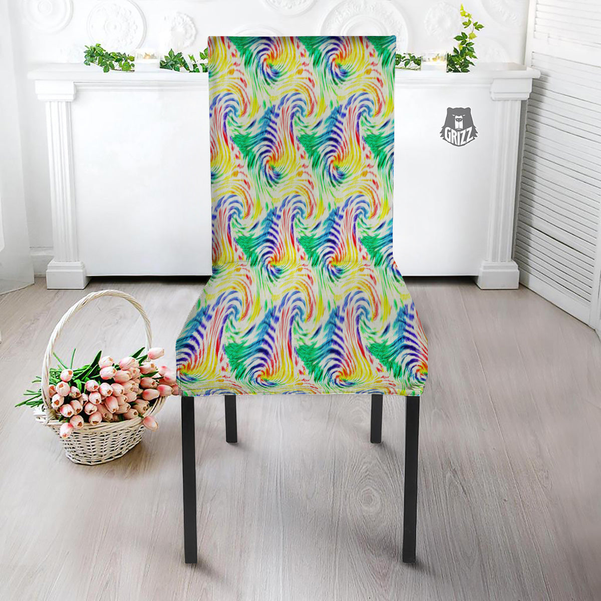 Tie Dye Swirl Colorful Print Pattern Dining Chair Slipcover-grizzshop
