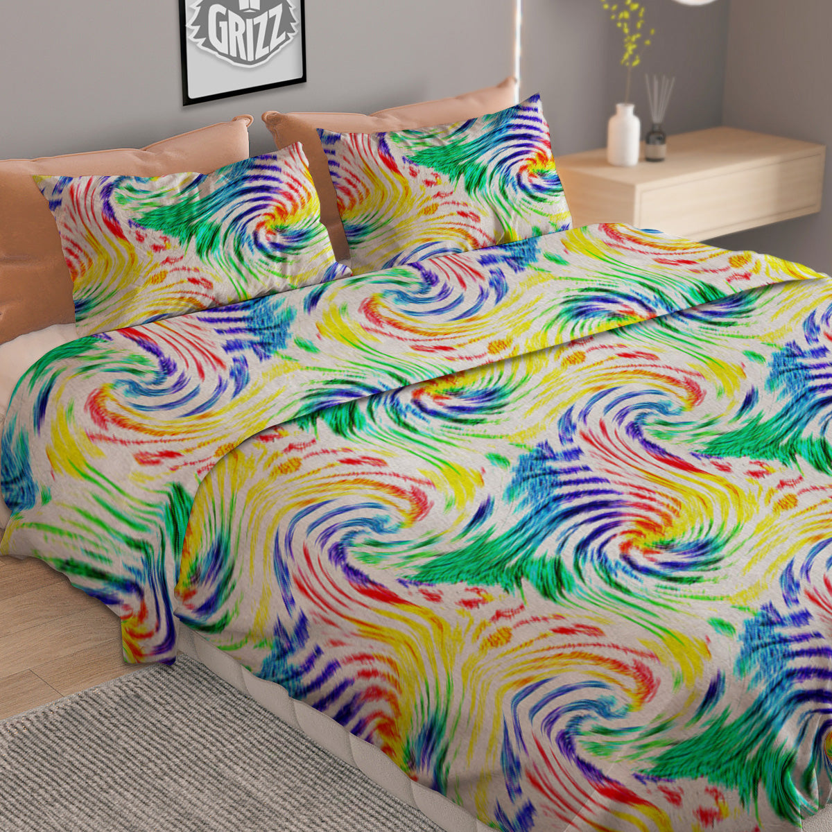 Tie Dye Swirl Colorful Print Pattern Duvet Cover Bedding Set