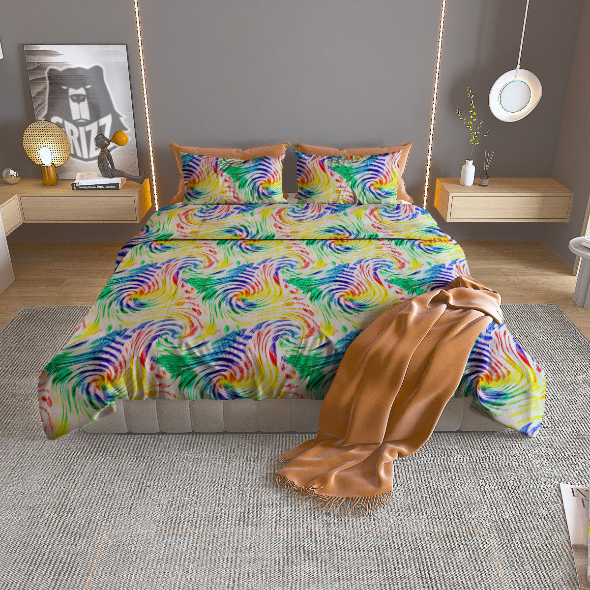 Tie Dye Swirl Colorful Print Pattern Duvet Cover Bedding Set