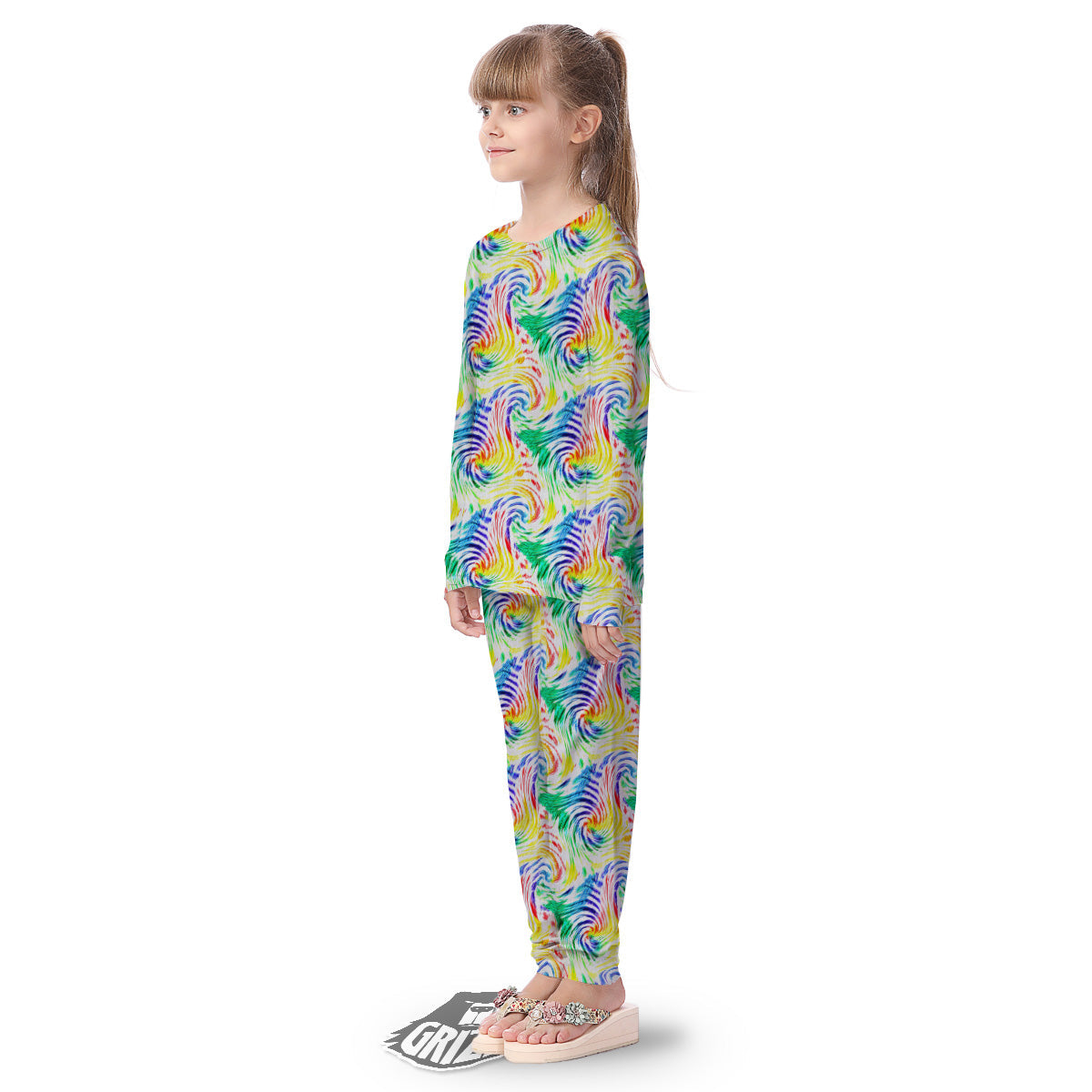 Tie Dye Swirl Colorful Print Pattern Kid's Pajamas-grizzshop
