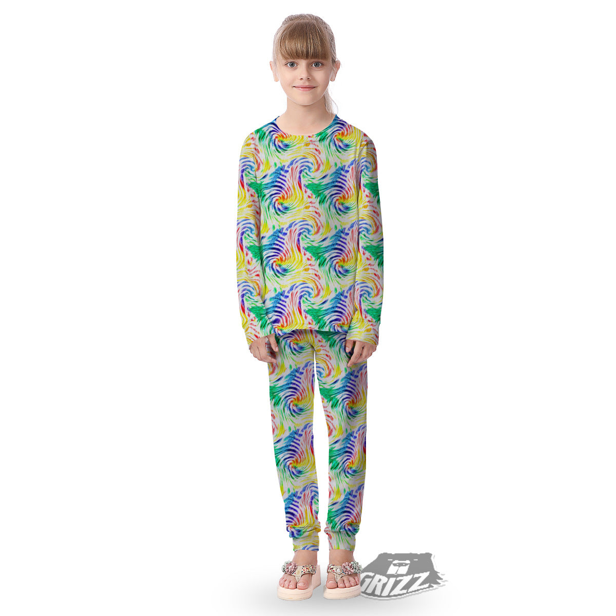 Tie Dye Swirl Colorful Print Pattern Kid's Pajamas-grizzshop