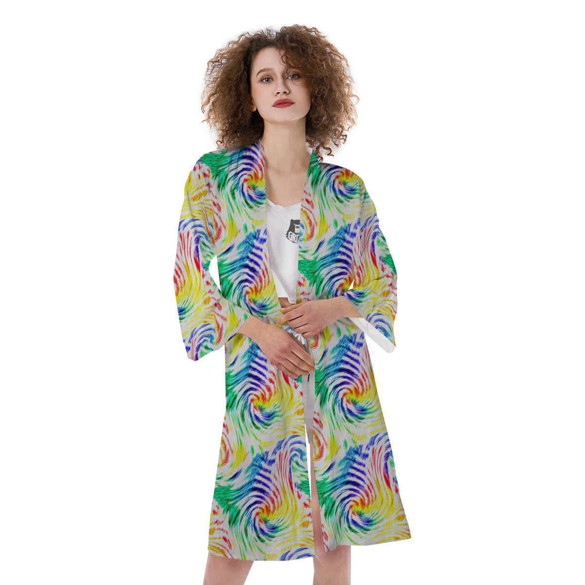 Tie Dye Swirl Colorful Print Pattern Kimono-grizzshop
