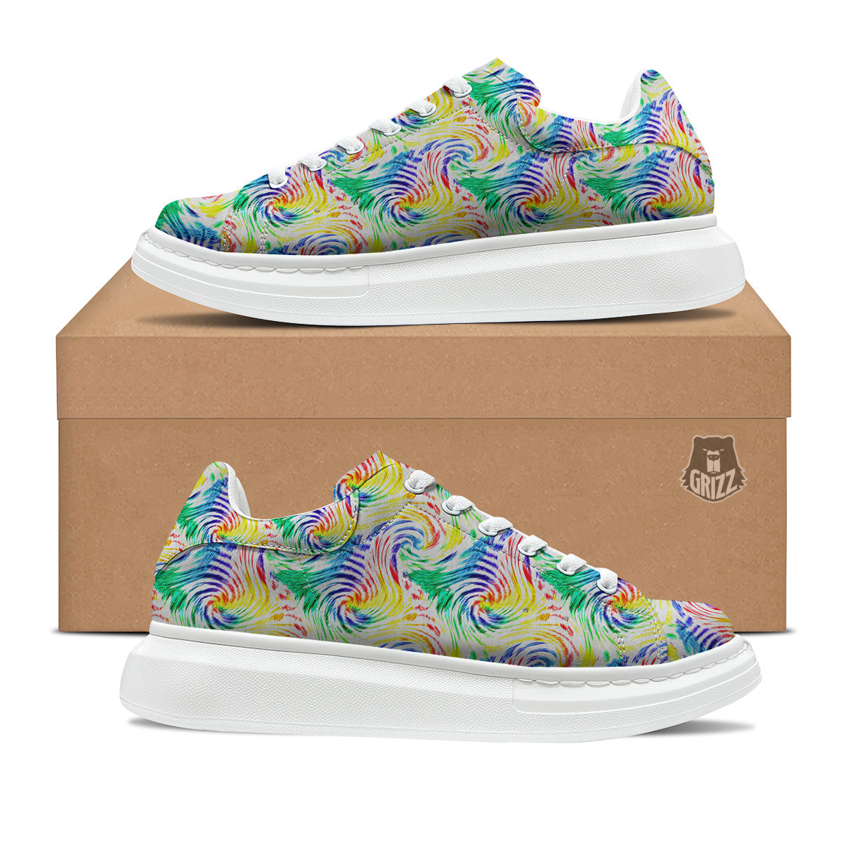 Tie Dye Swirl Colorful Print Pattern Platform Shoes-grizzshop