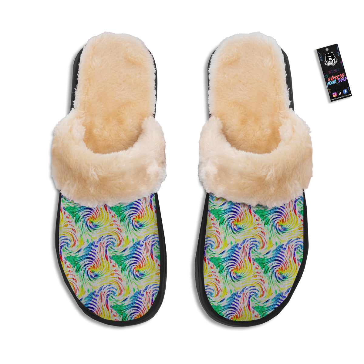 Tie Dye Swirl Colorful Print Pattern Slippers-grizzshop