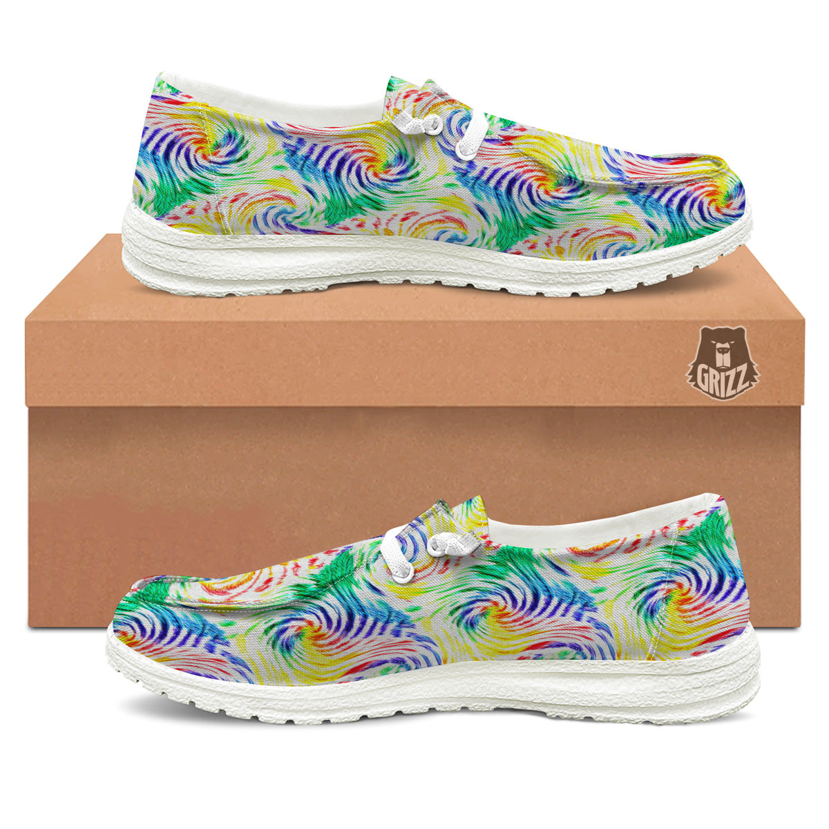 Tie Dye Swirl Colorful Print Pattern White Loafers-grizzshop