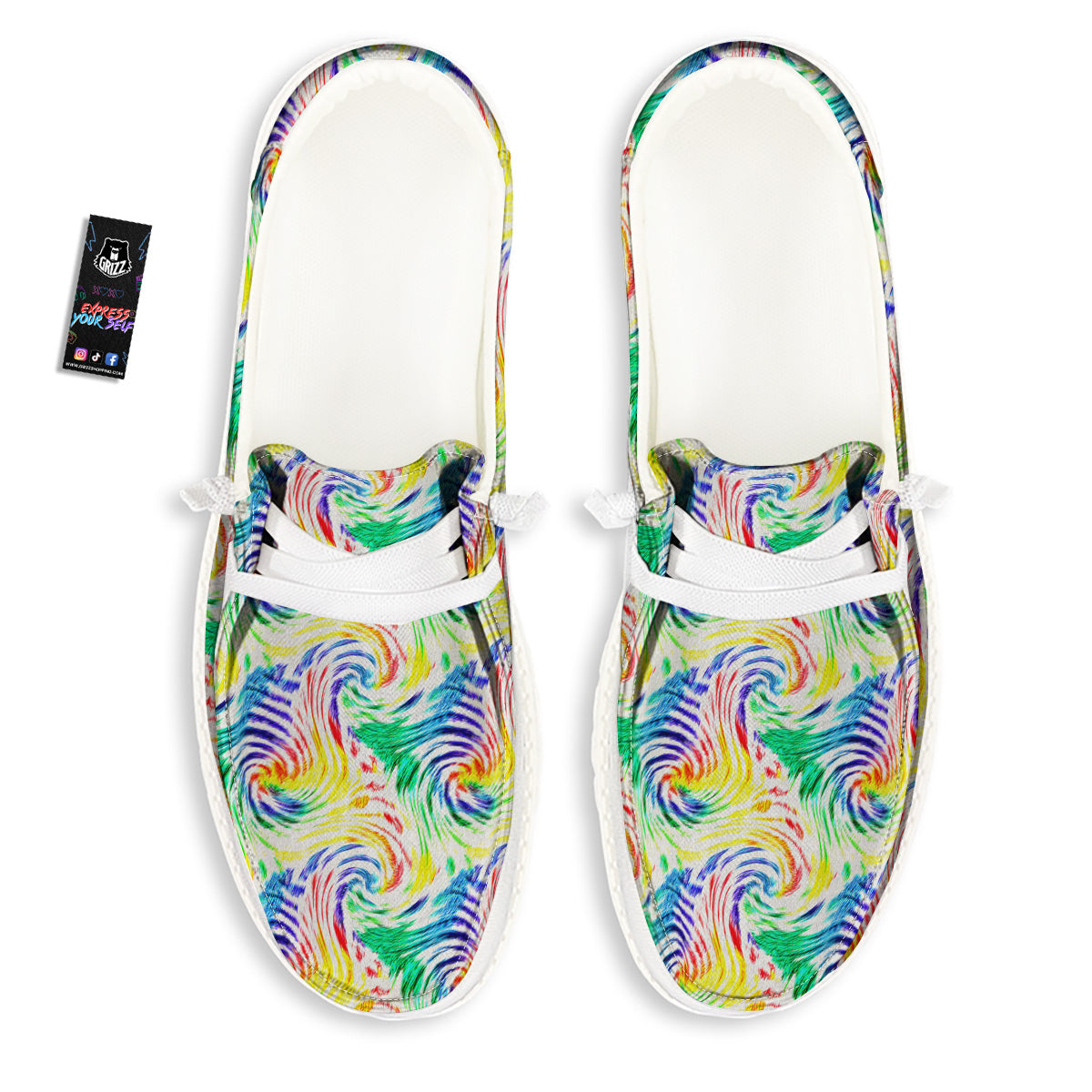 Tie Dye Swirl Colorful Print Pattern White Loafers-grizzshop