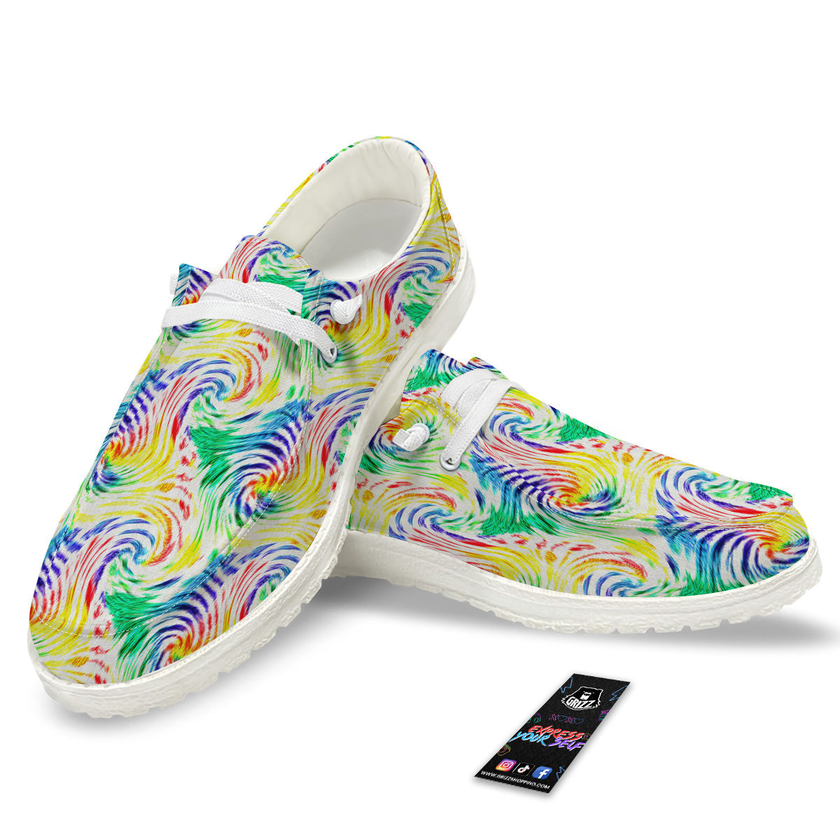 Tie Dye Swirl Colorful Print Pattern White Loafers-grizzshop