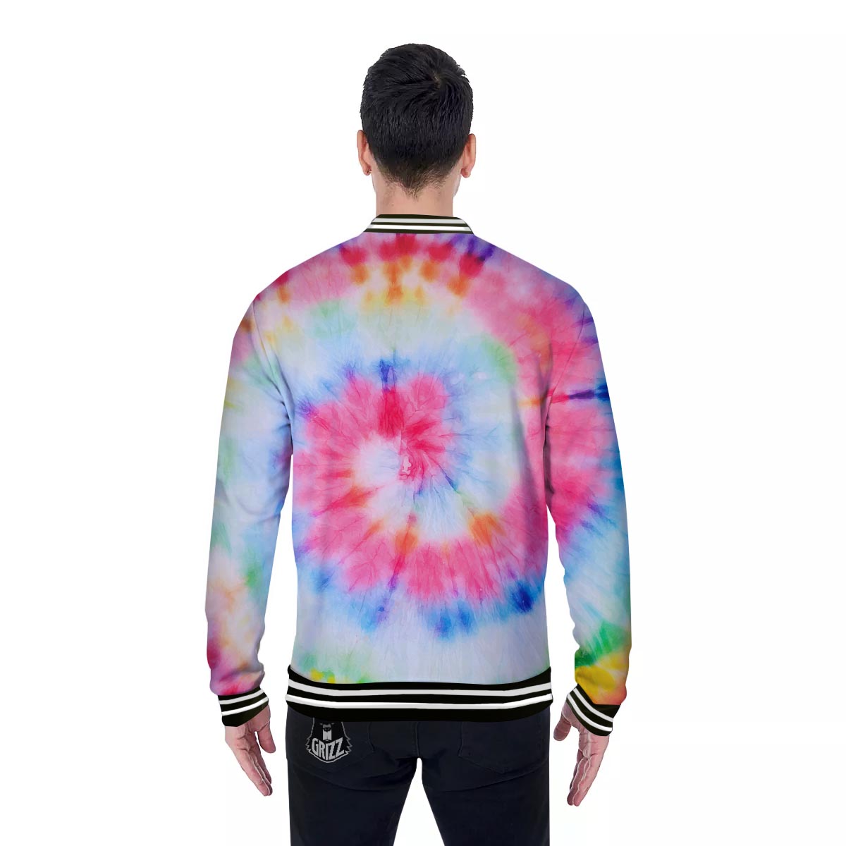 Tie Dye Swirl Print Baseball Jacket-grizzshop