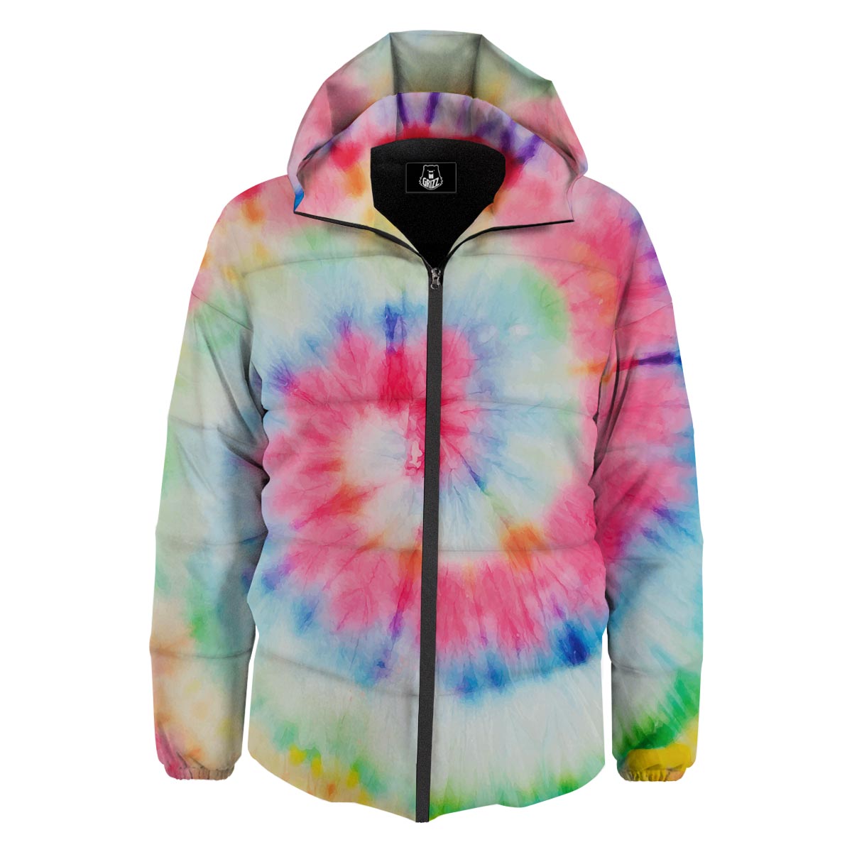 Tie Dye Swirl Print Down Jacket-grizzshop