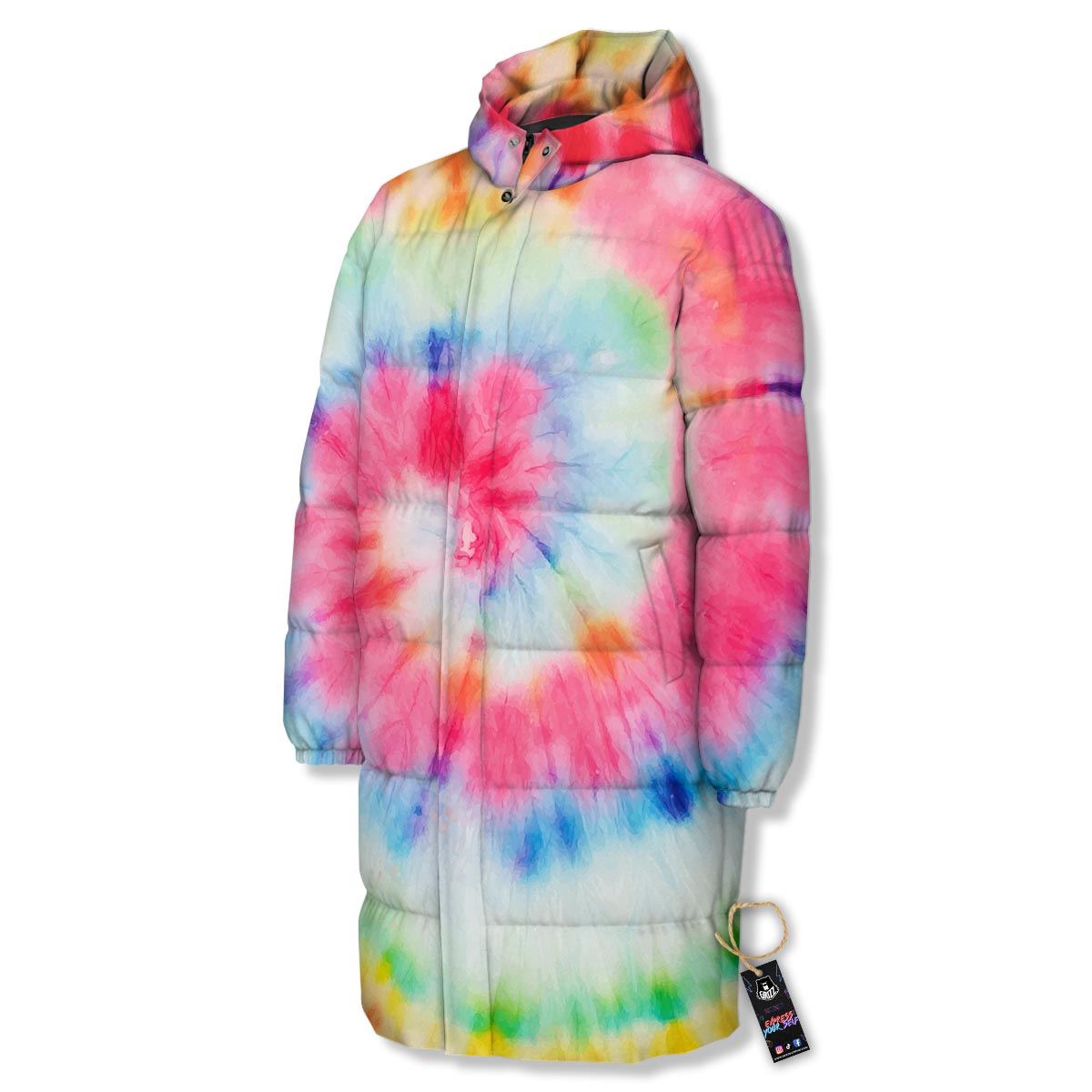 Tie Dye Swirl Print Long Down Jacket-grizzshop
