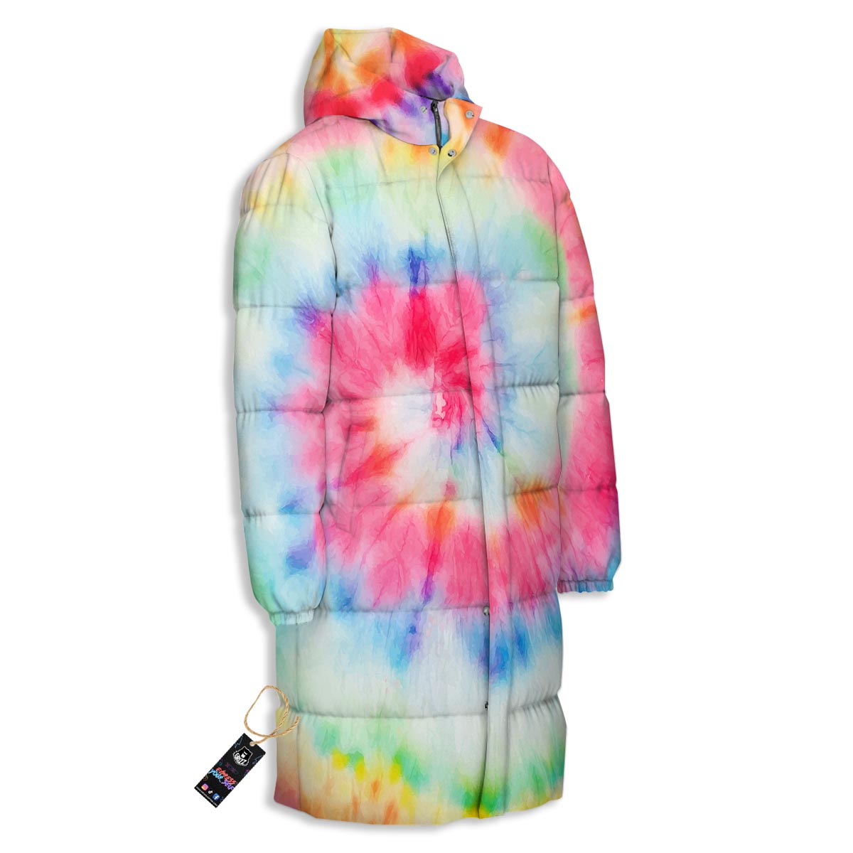 Tie Dye Swirl Print Long Down Jacket-grizzshop