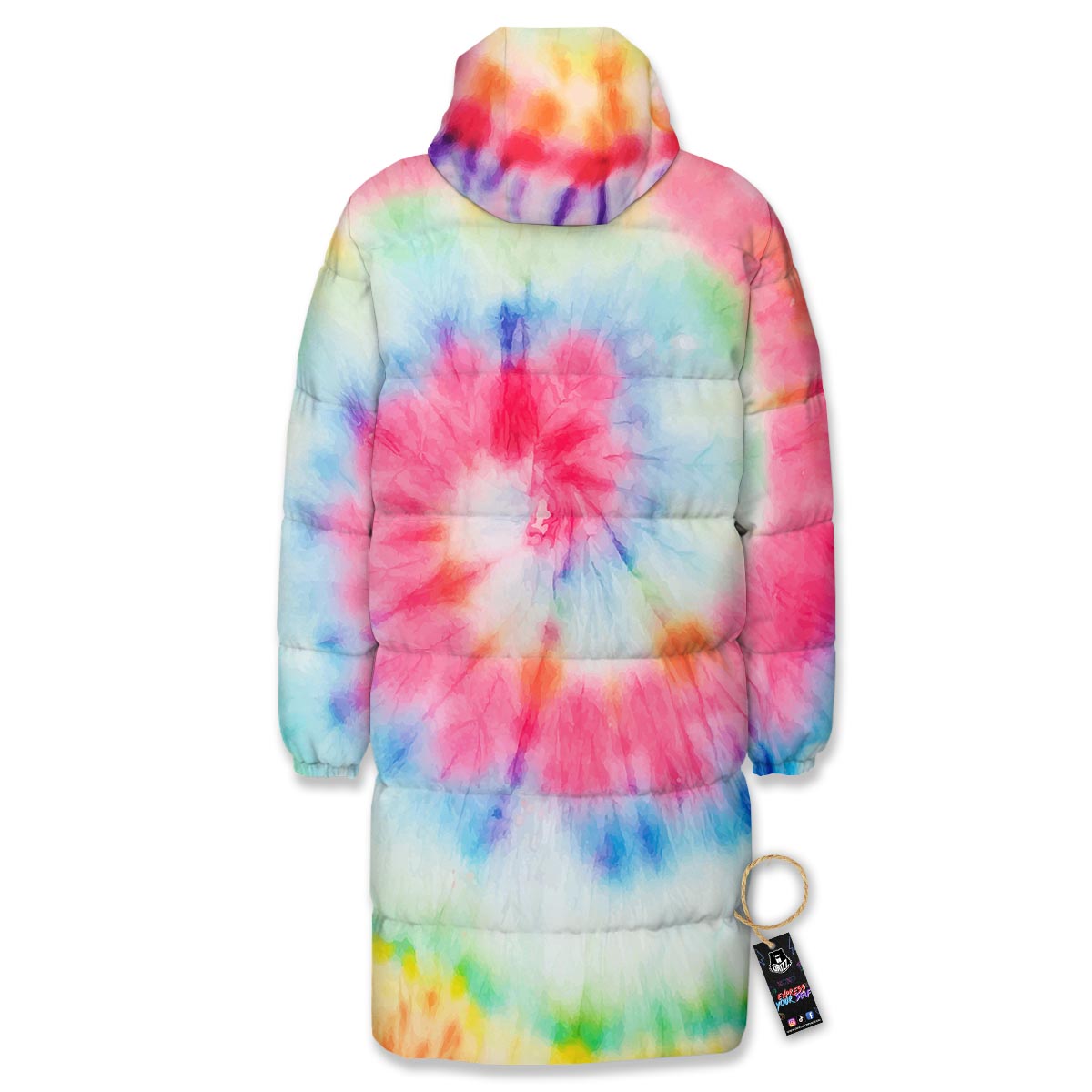 Tie Dye Swirl Print Long Down Jacket-grizzshop