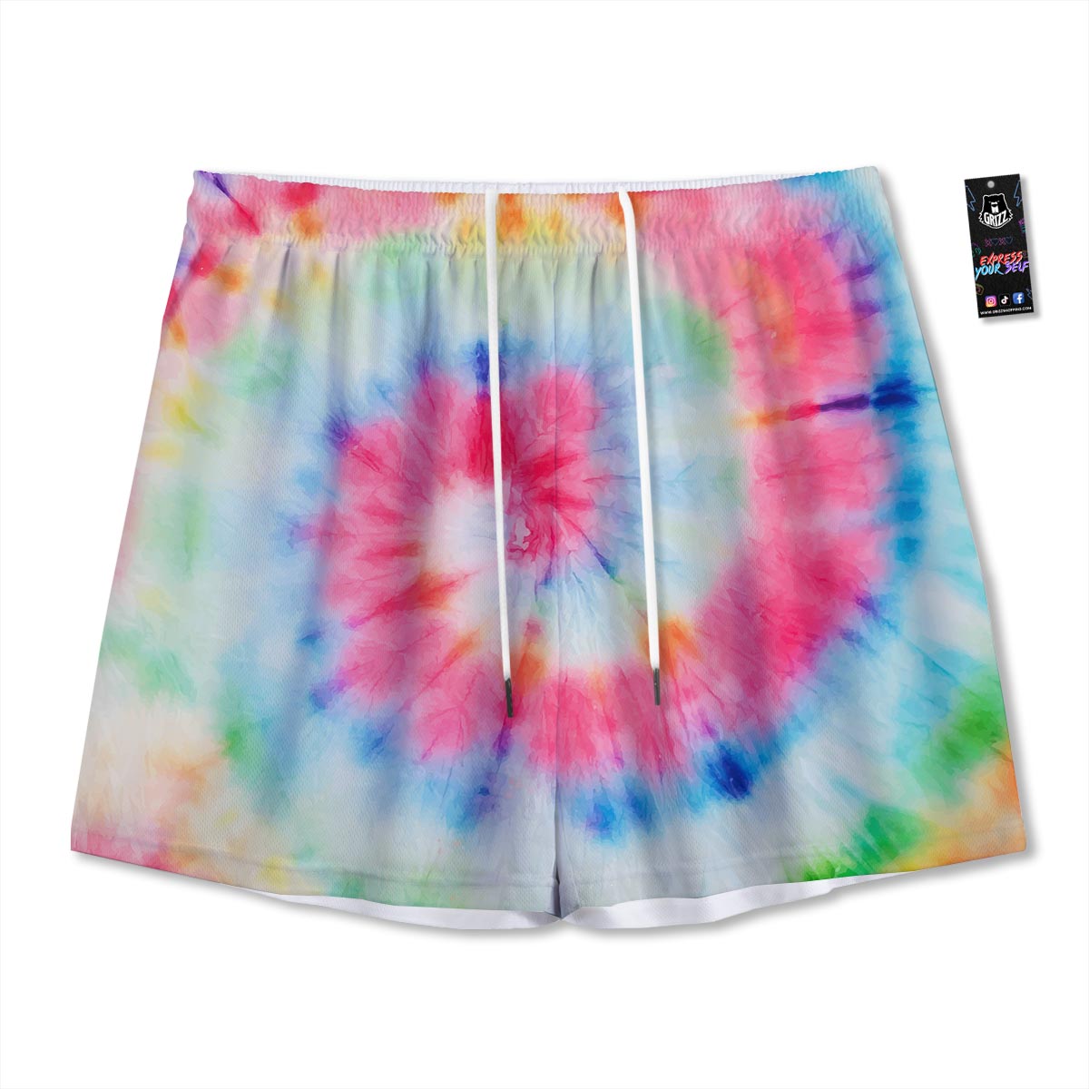 Tie Dye Swirl Print Mesh Shorts