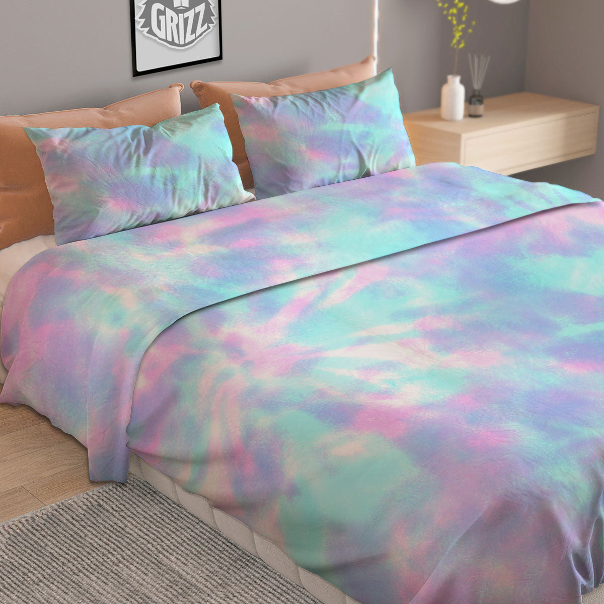 Tie Dye Teal And Pink Print Duvet Cover Bedding Set