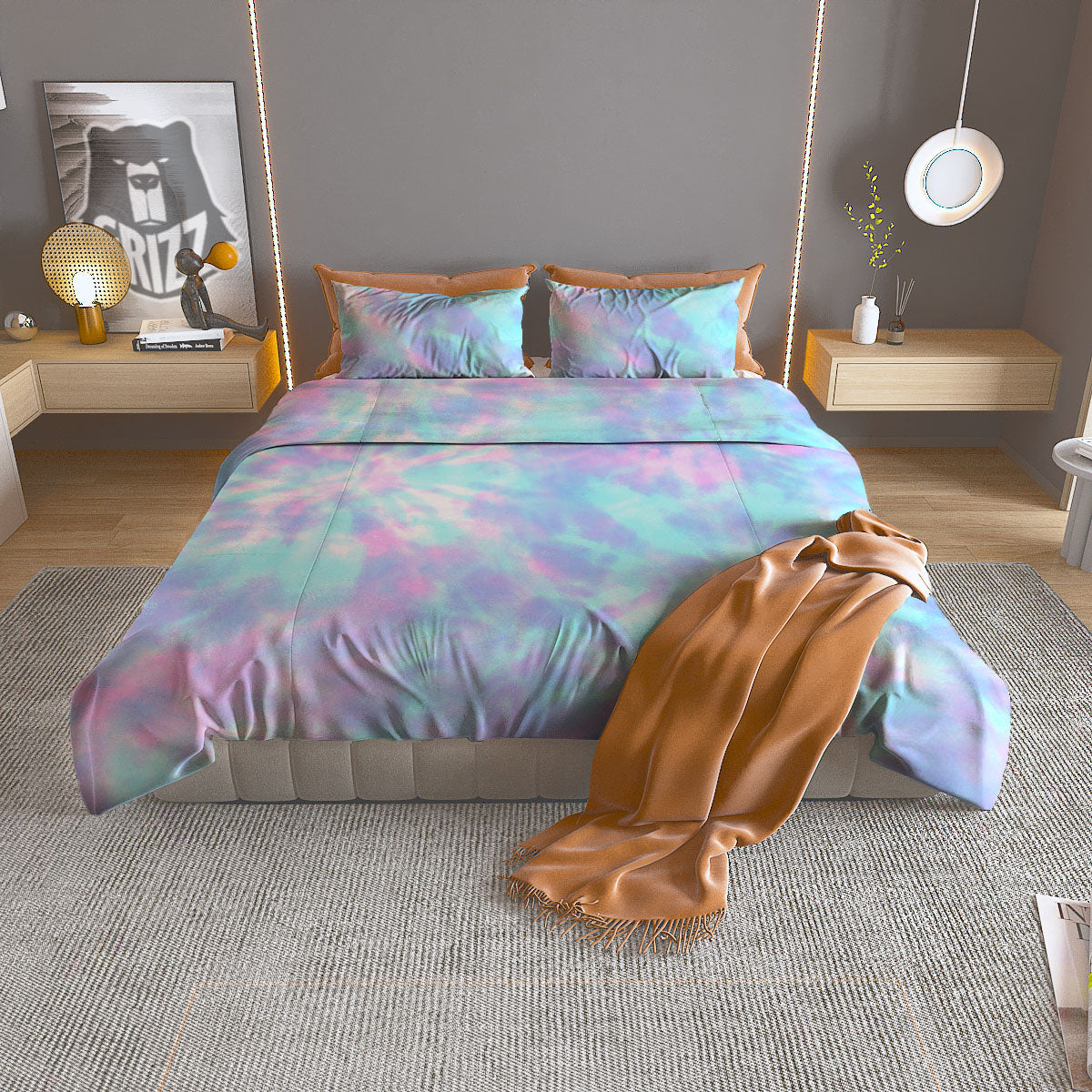 Tie Dye Teal And Pink Print Duvet Cover Bedding Set