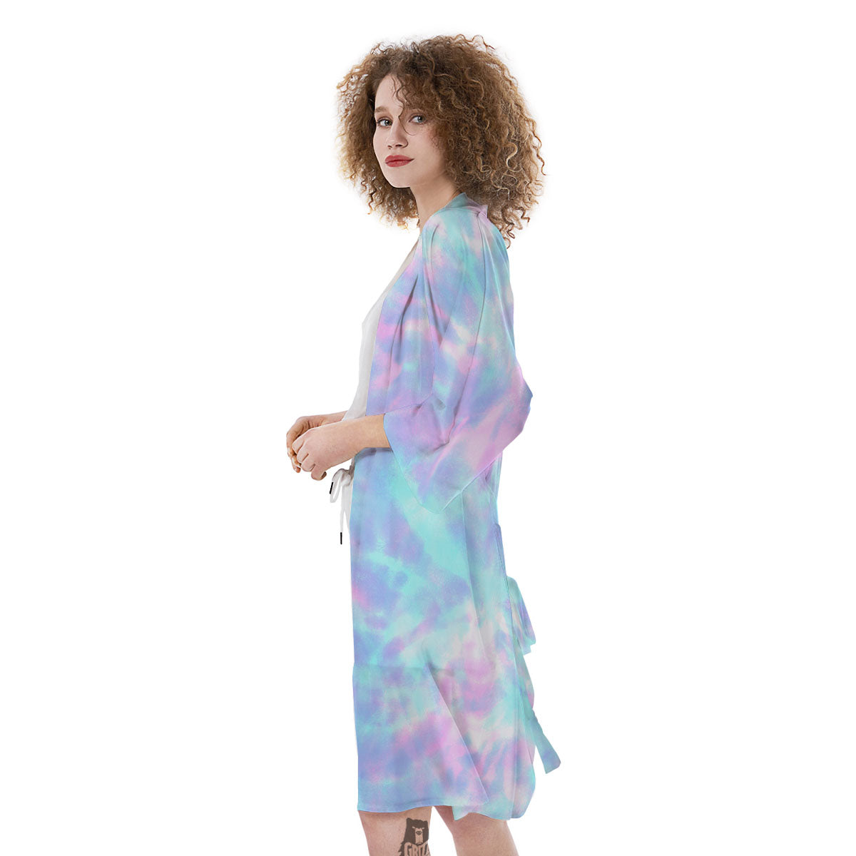 Tie Dye Teal And Pink Print Kimono-grizzshop