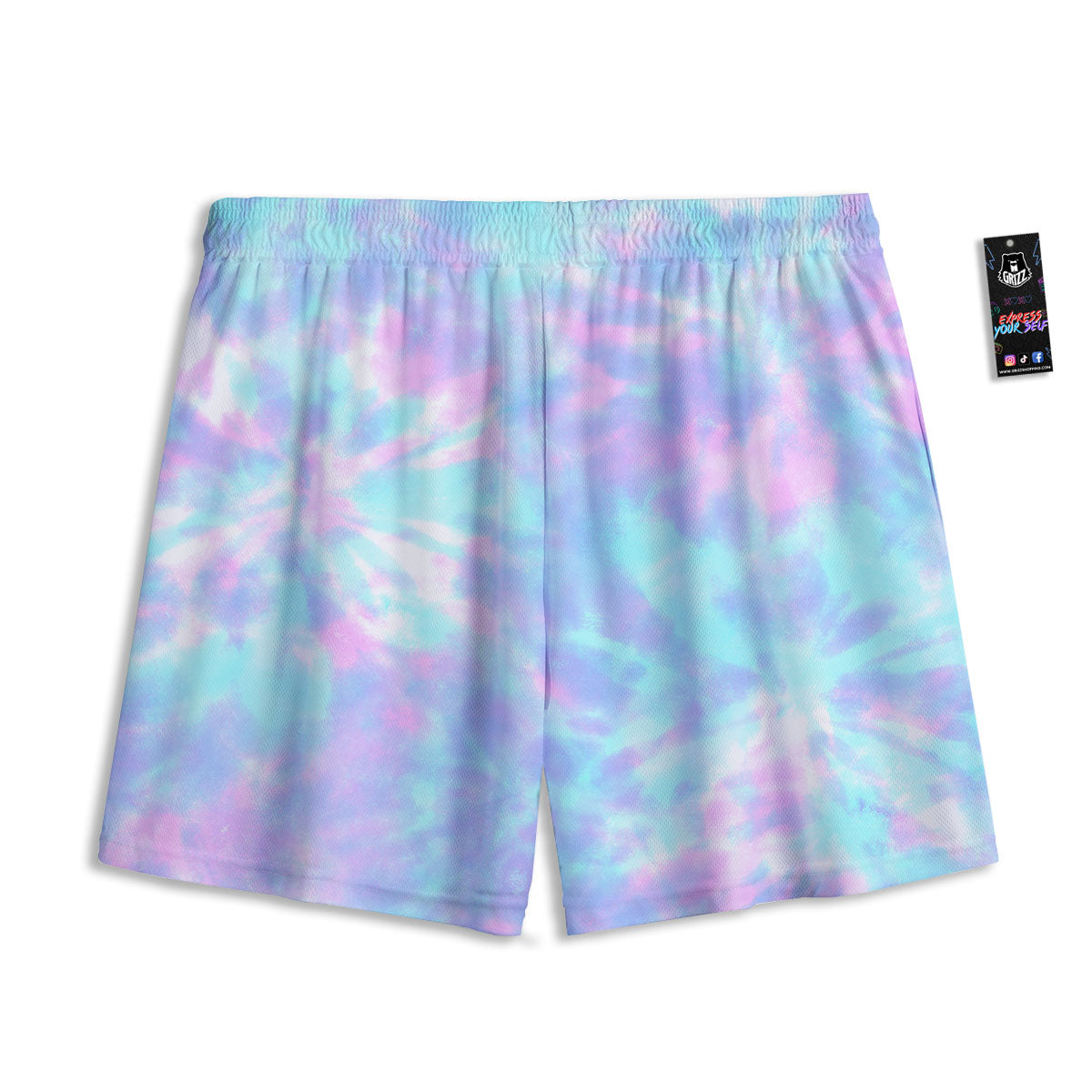 Tie Dye Teal And Pink Print Mesh Shorts