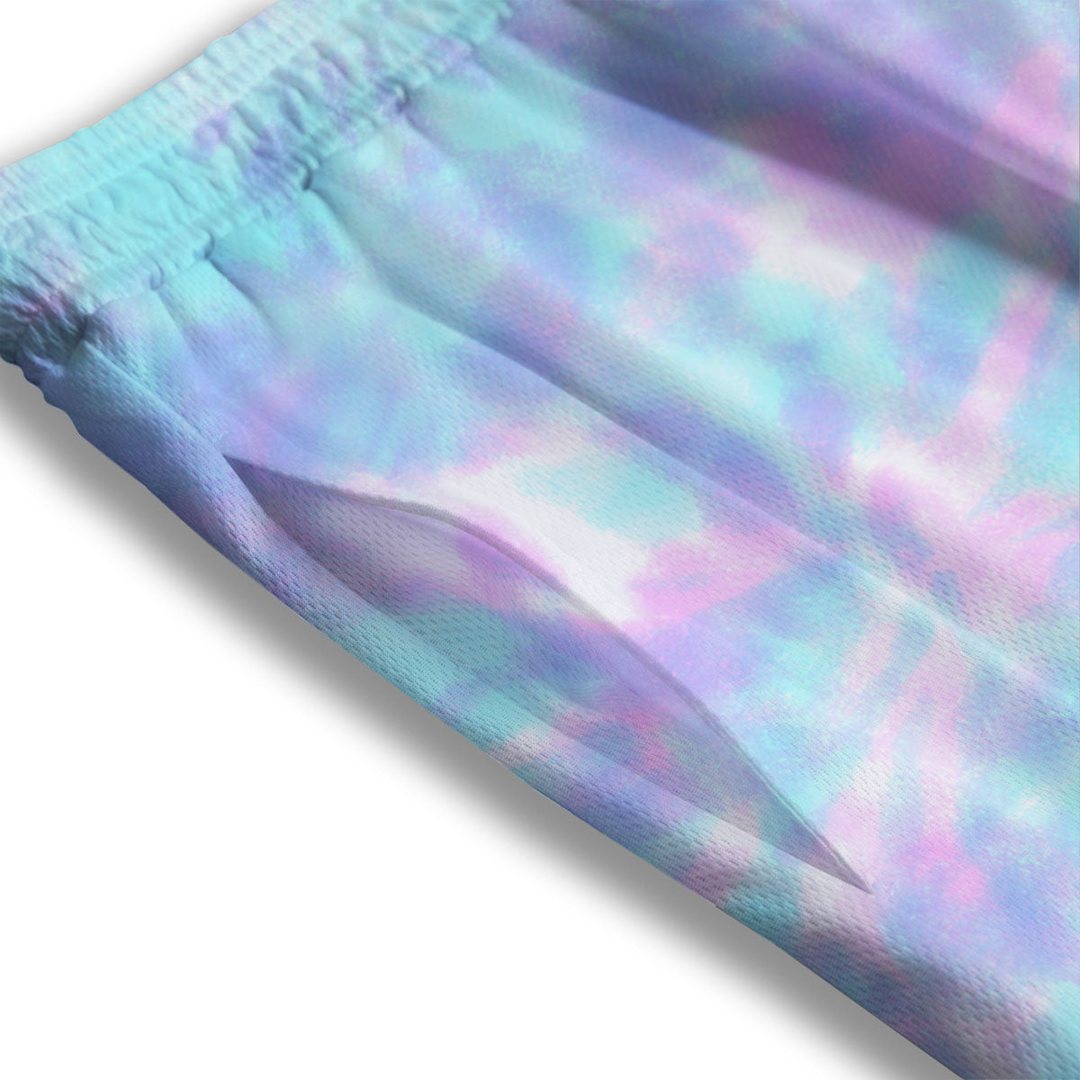 Tie Dye Teal And Pink Print Mesh Shorts