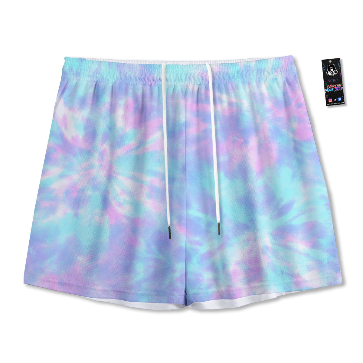 Tie Dye Teal And Pink Print Mesh Shorts