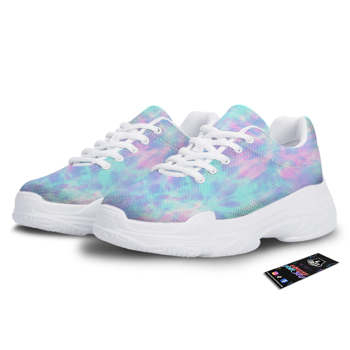 Tie Dye Teal And Pink Print White Chunky Shoes-grizzshop