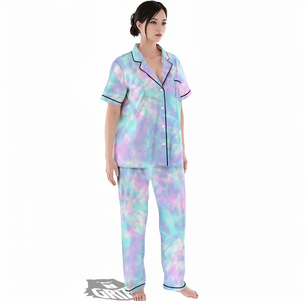 Tie Dye Teal And Pink Print Women's Pajamas Set-grizzshop