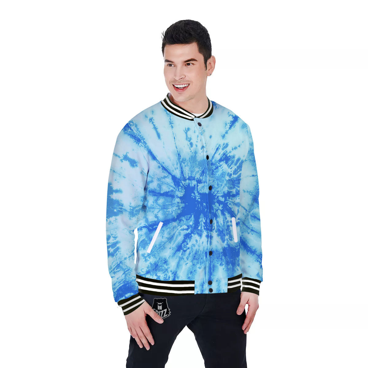 Tie Dye Turquoise Print Baseball Jacket-grizzshop
