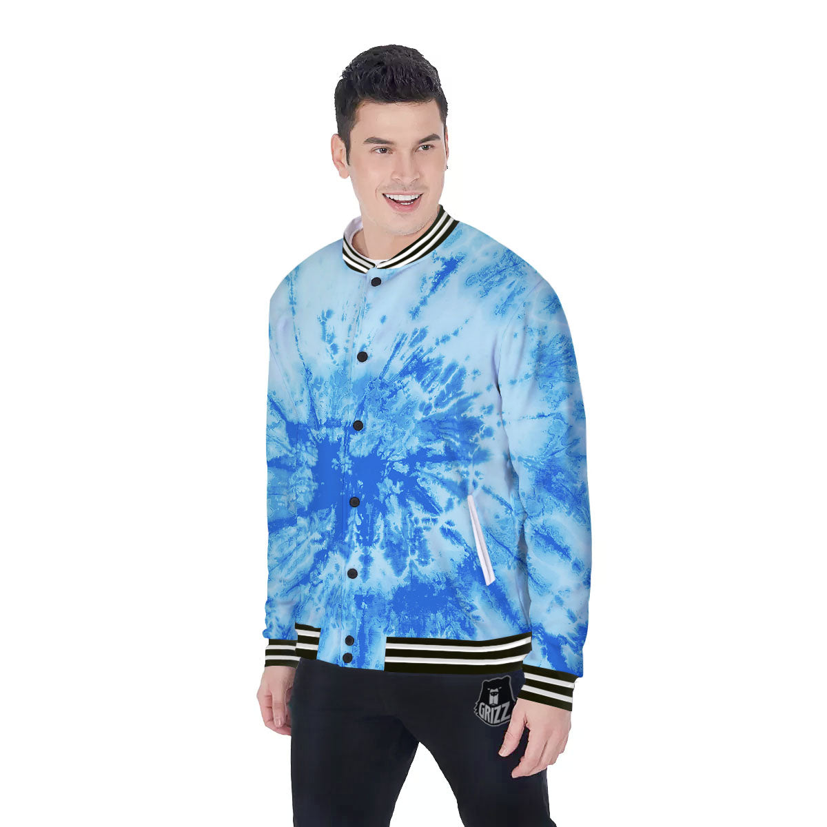 Tie Dye Turquoise Print Baseball Jacket-grizzshop