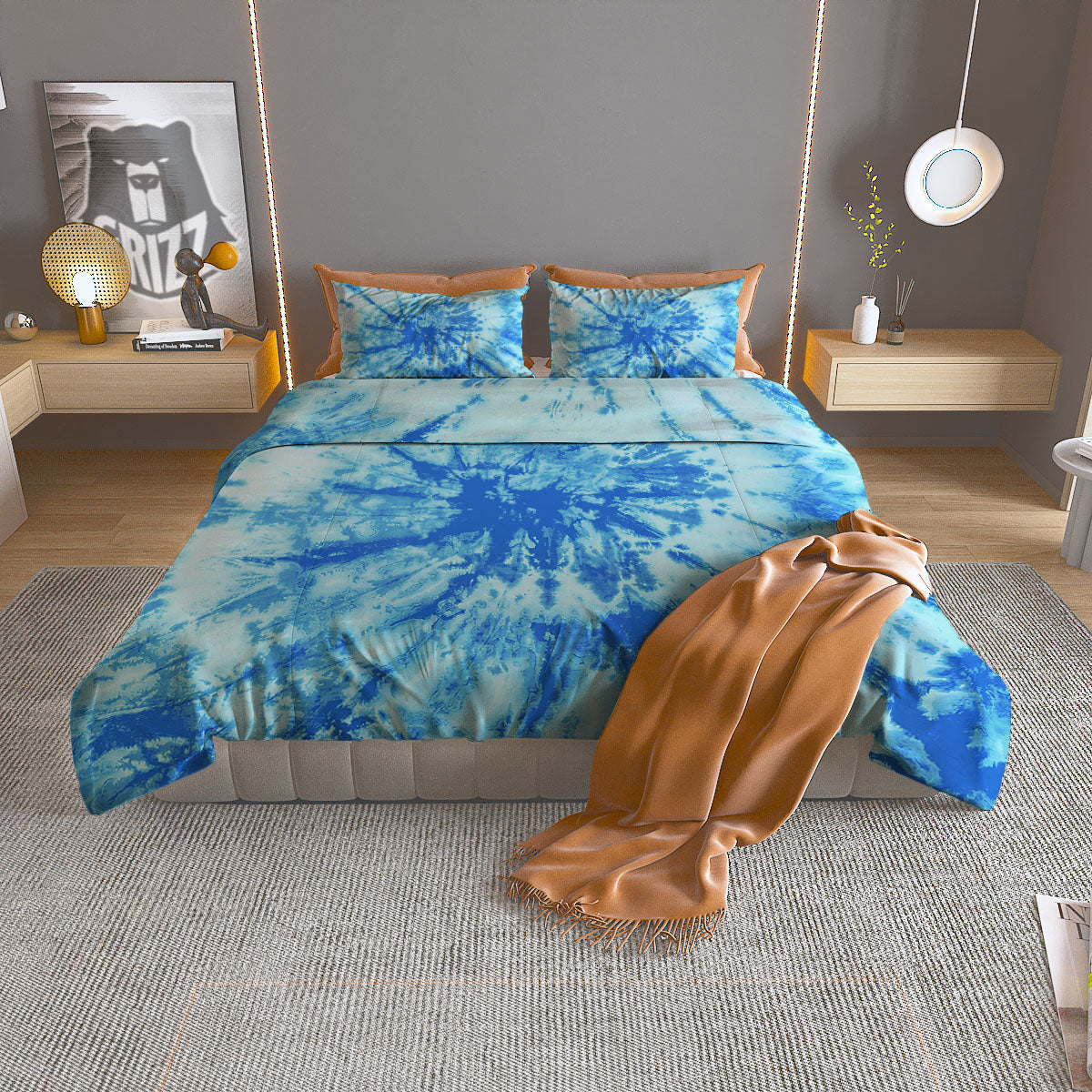 Tie Dye Turquoise Print Duvet Cover Bedding Set