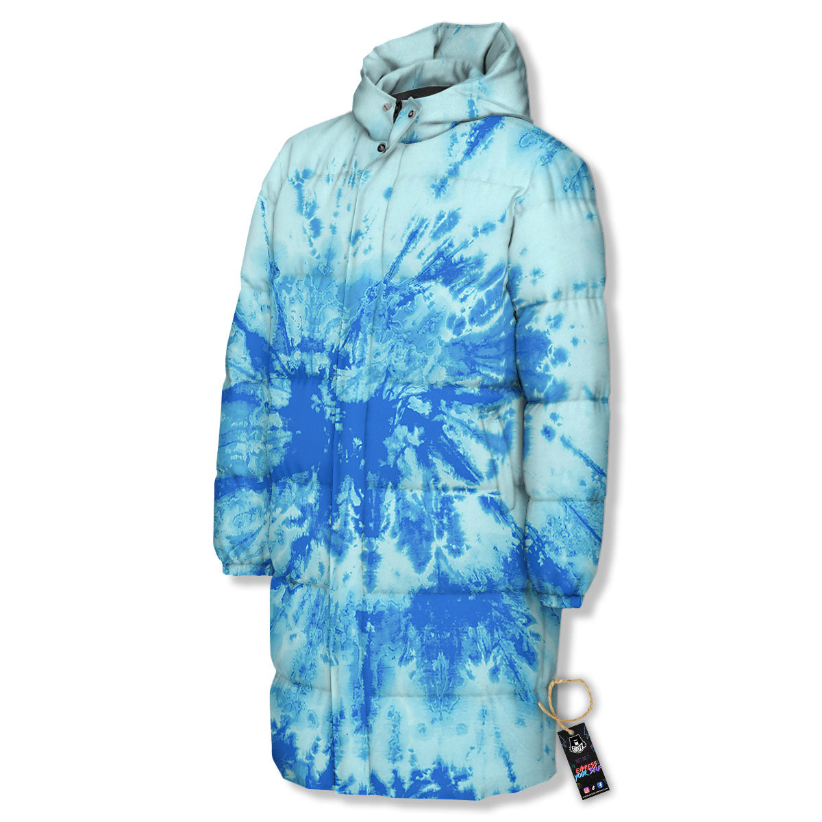 Tie Dye Turquoise Print Long Down Jacket-grizzshop