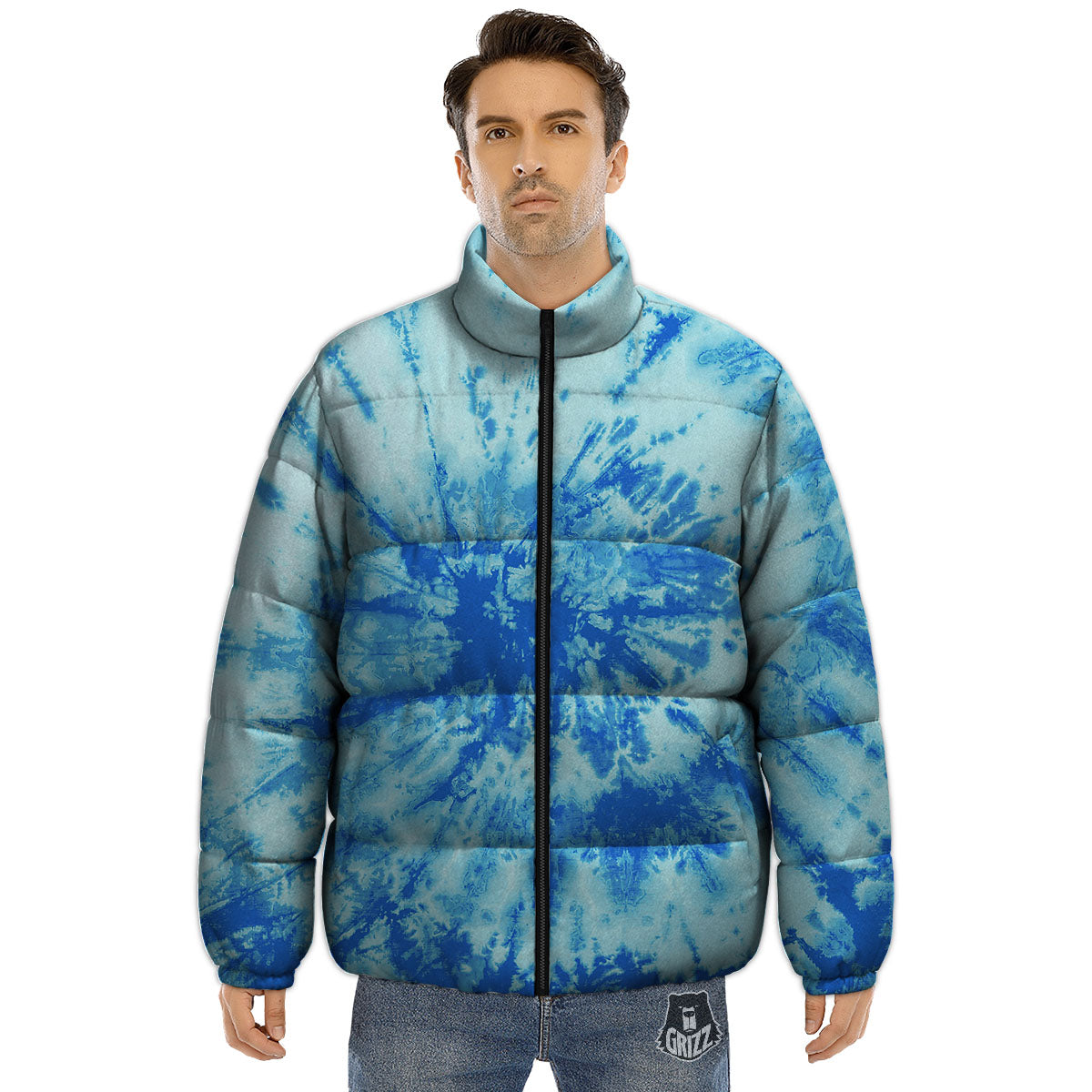 Tie Dye Turquoise Print Puffer Jacket-grizzshop