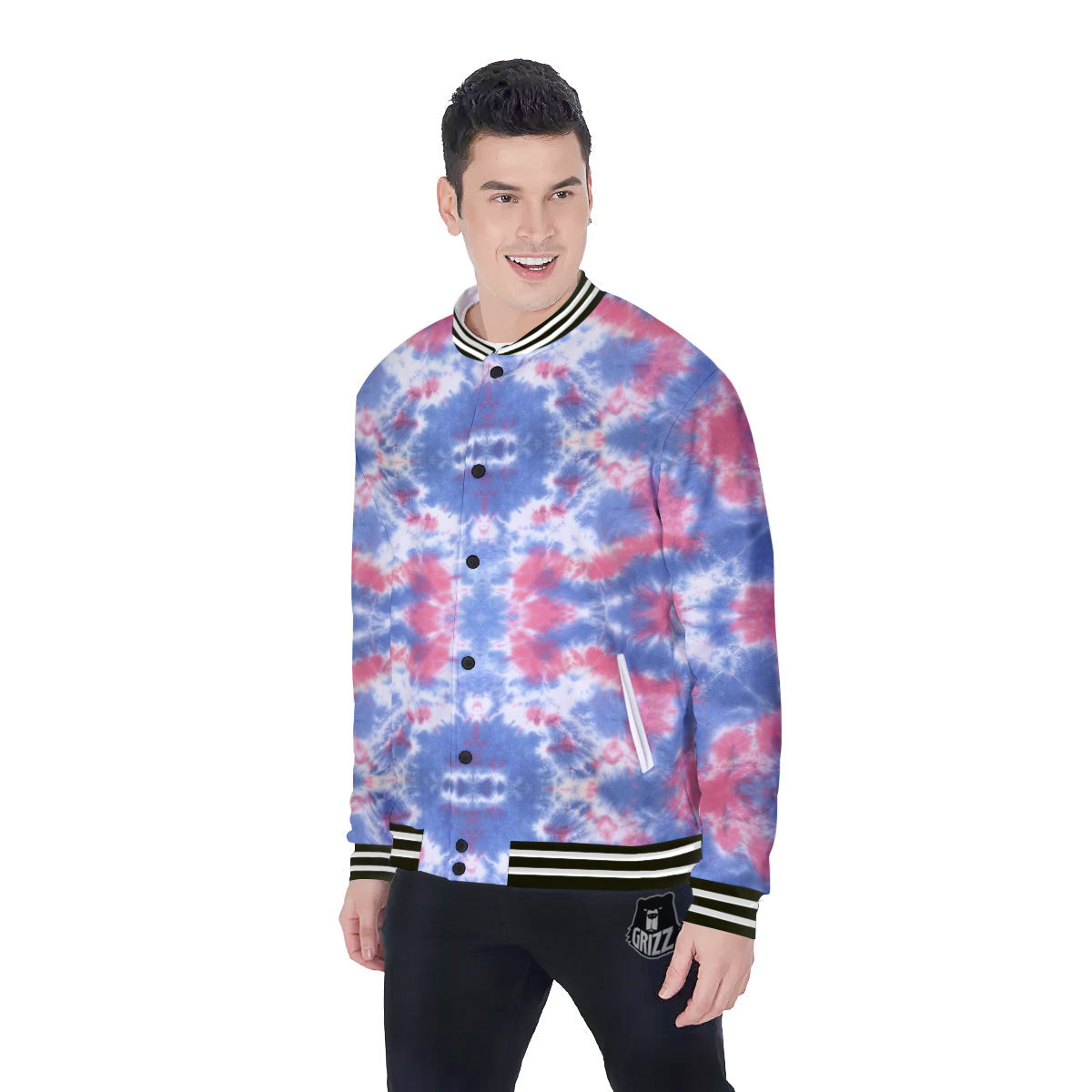 Tie Dye Two Tone Print Pattern Baseball Jacket-grizzshop