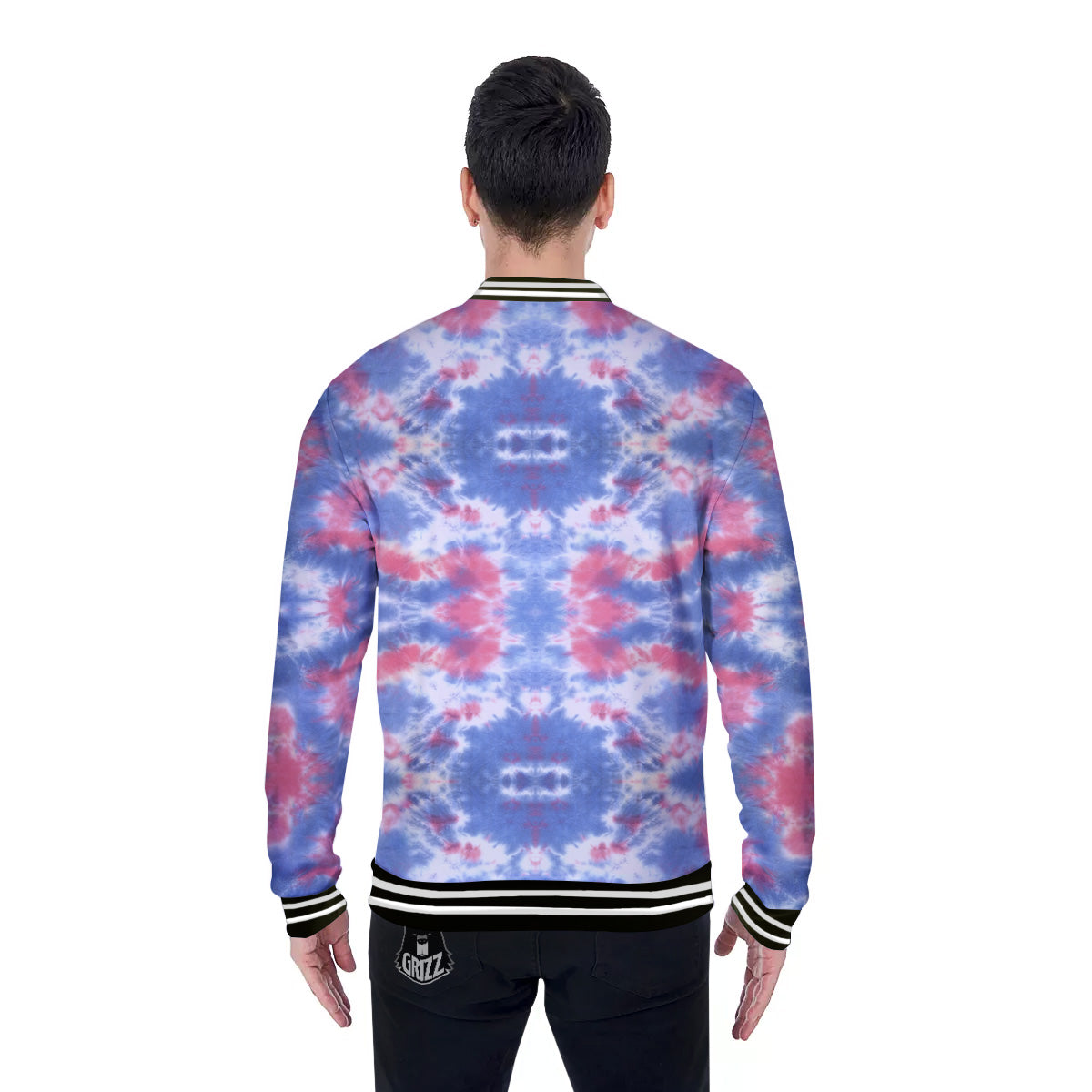 Tie Dye Two Tone Print Pattern Baseball Jacket-grizzshop