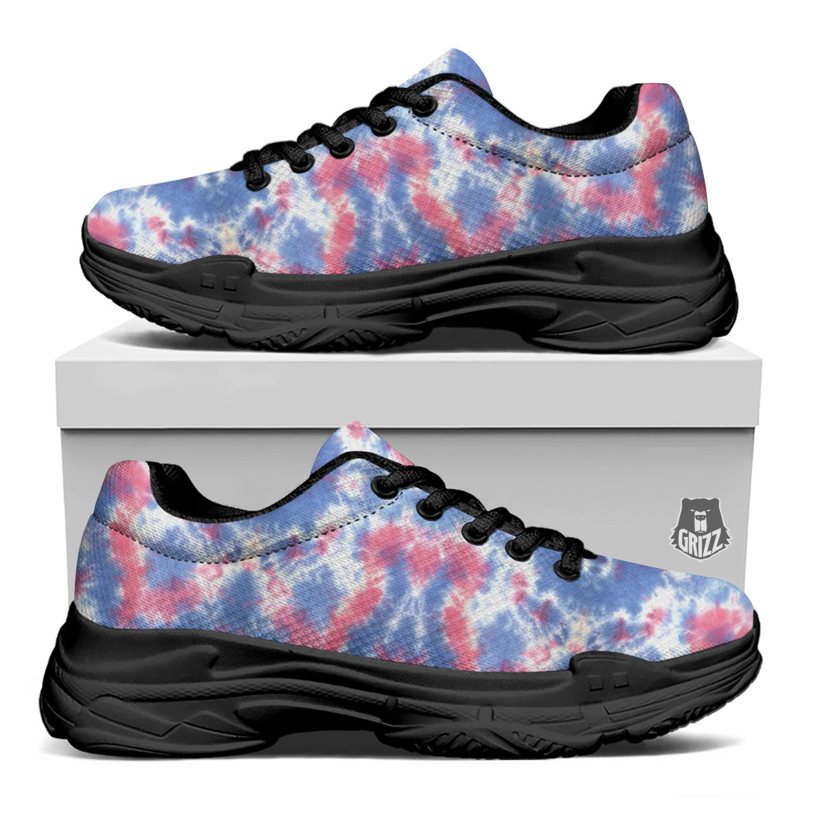 Tie Dye Two Tone Print Pattern Black Chunky Shoes-grizzshop