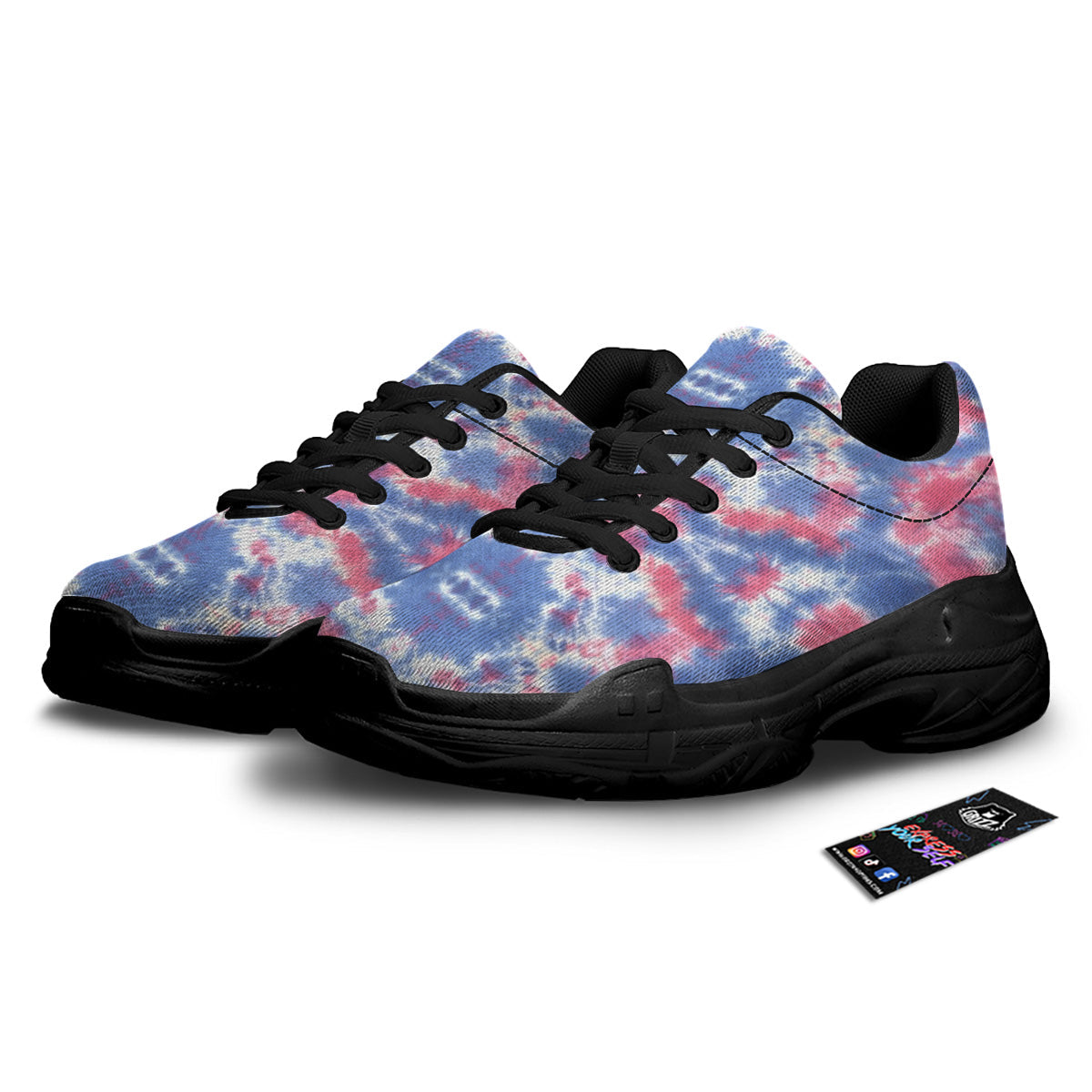 Tie Dye Two Tone Print Pattern Black Chunky Shoes-grizzshop