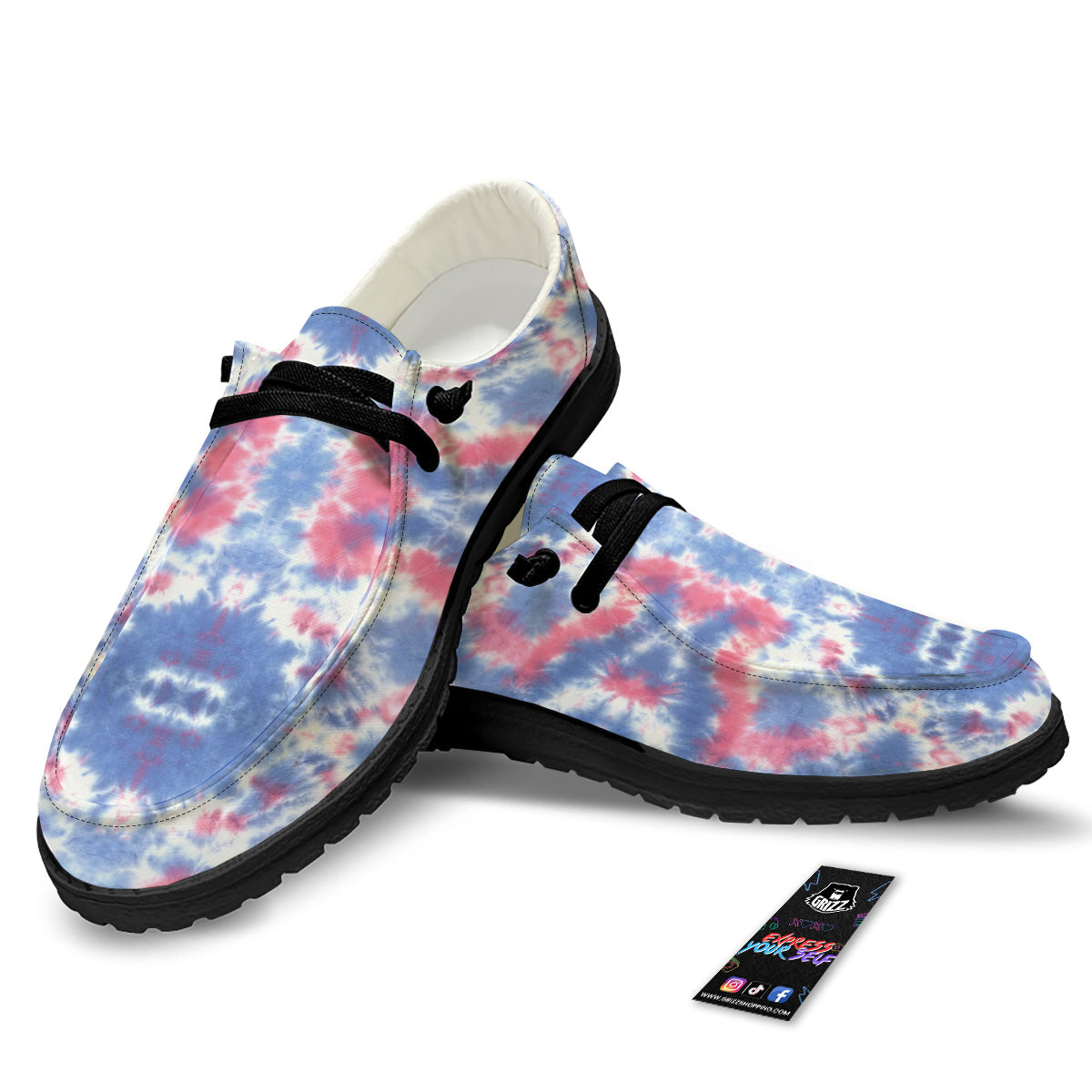 Tie Dye Two Tone Print Pattern Black Loafers-grizzshop