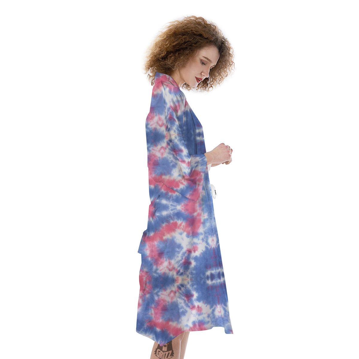 Tie Dye Two Tone Print Pattern Kimono-grizzshop