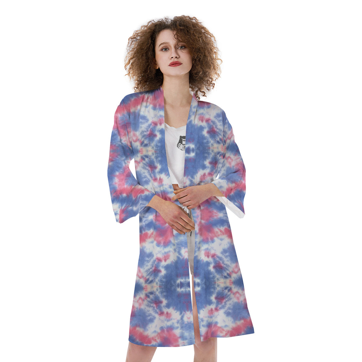 Tie Dye Two Tone Print Pattern Kimono-grizzshop