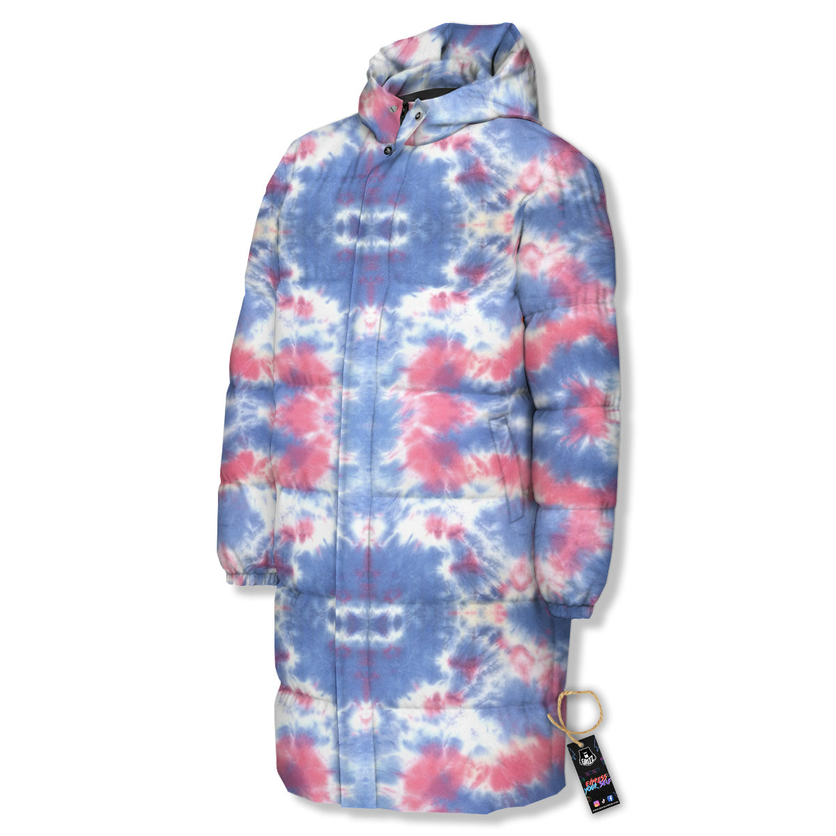 Tie Dye Two Tone Print Pattern Long Down Jacket-grizzshop